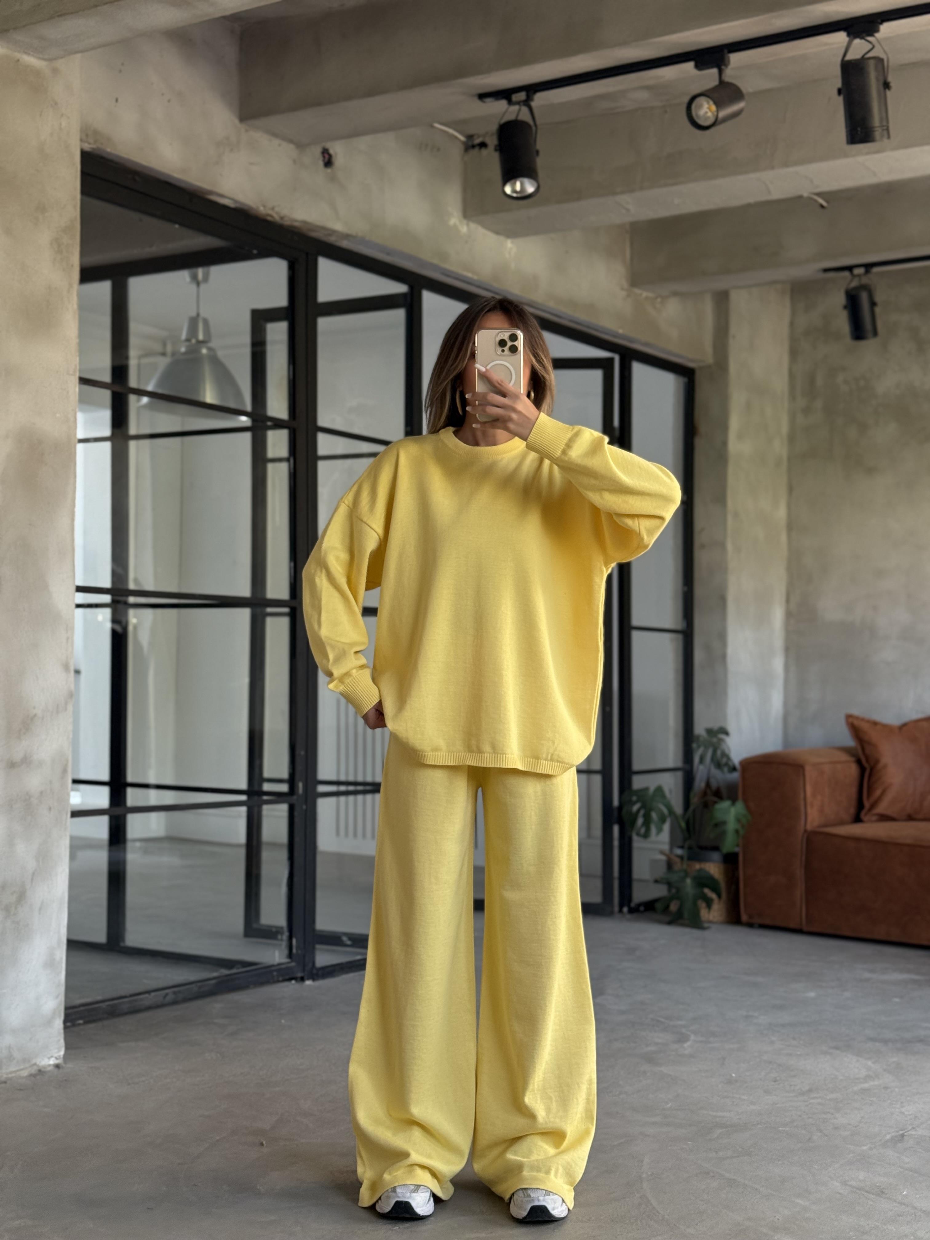 Sarı Basic Oversize Triko Takım