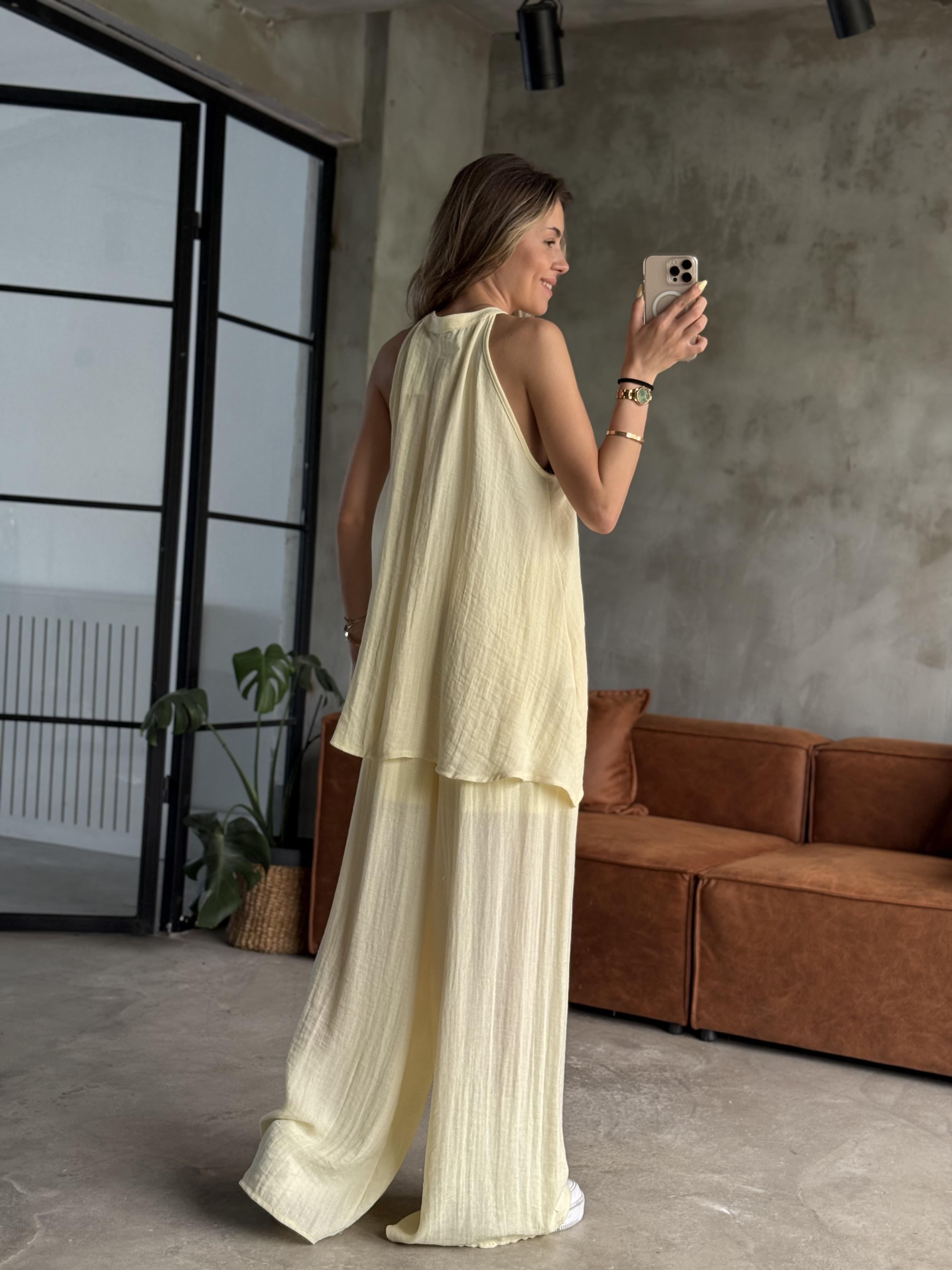 Sarı Premium Polly Bluzlu Takım 