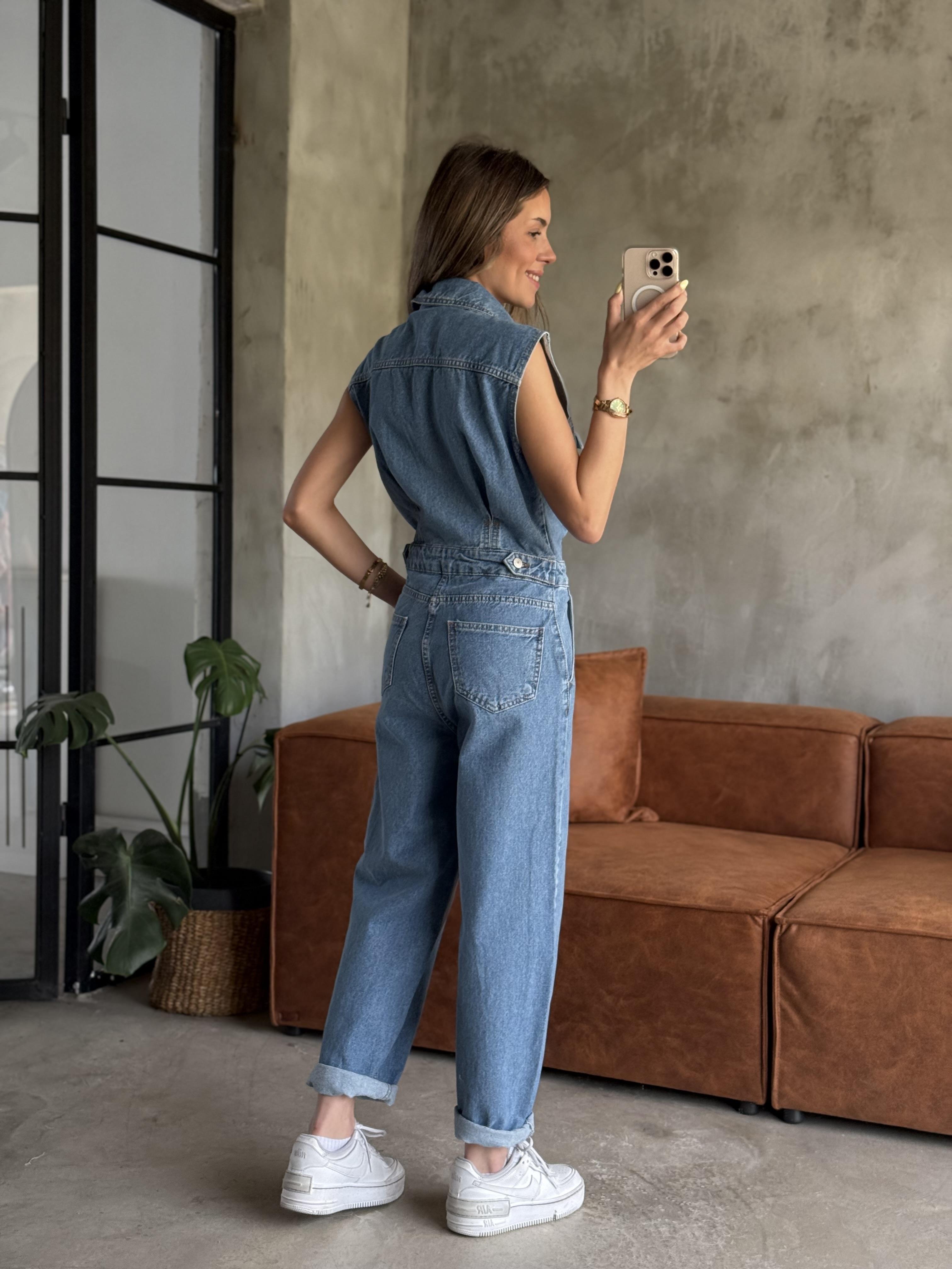 Sıfır Kol Denim Tulum