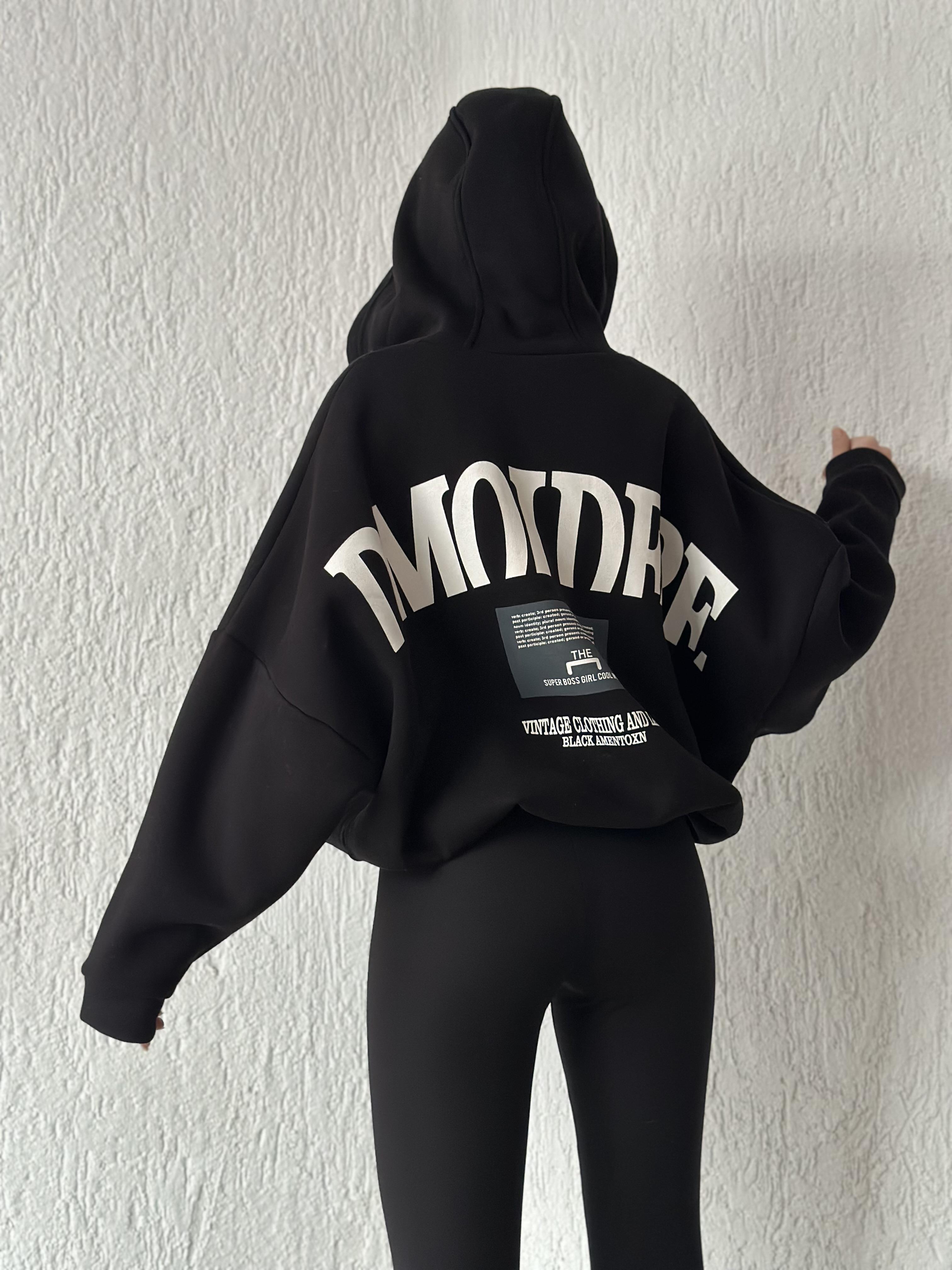 Sırt Baskılı Oversize Hırka - Siyah