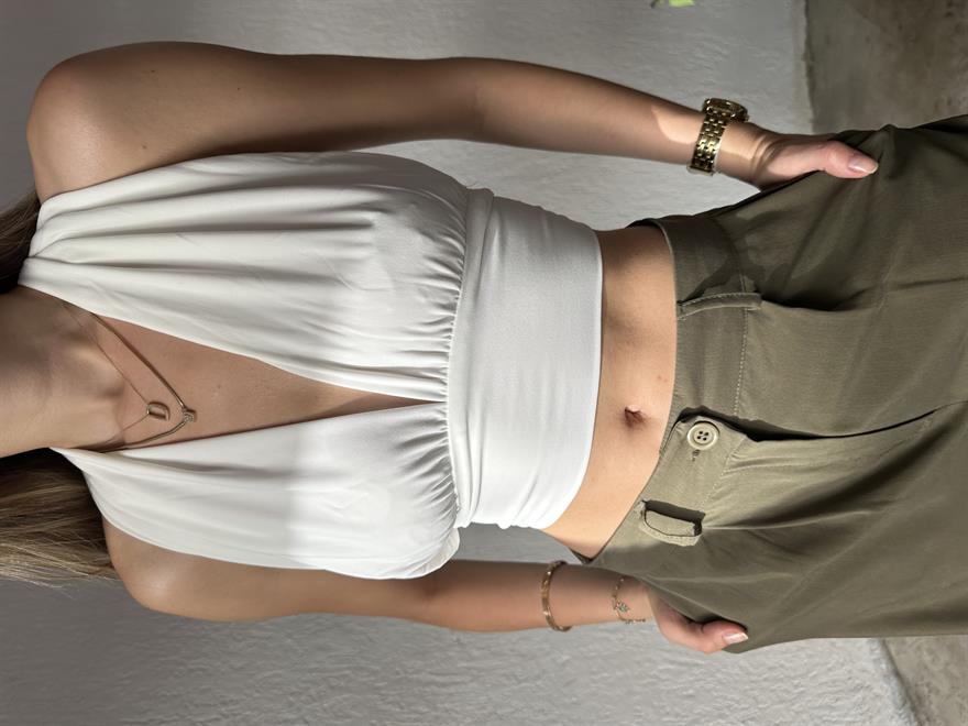Sırt Dekolteli Bağlamalı Crop - Beyaz