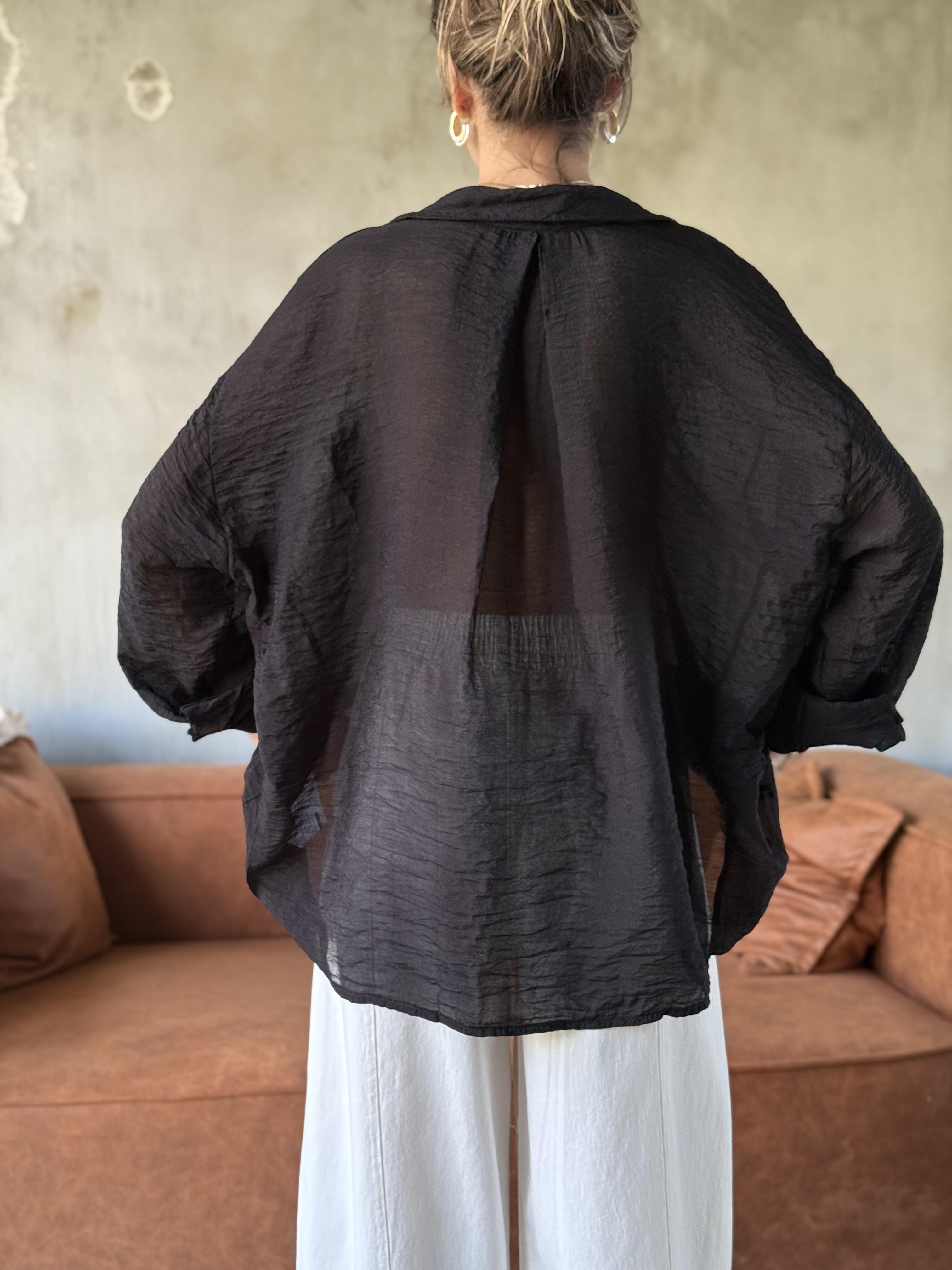 Siyah Oversize Şifon Gömlek 
