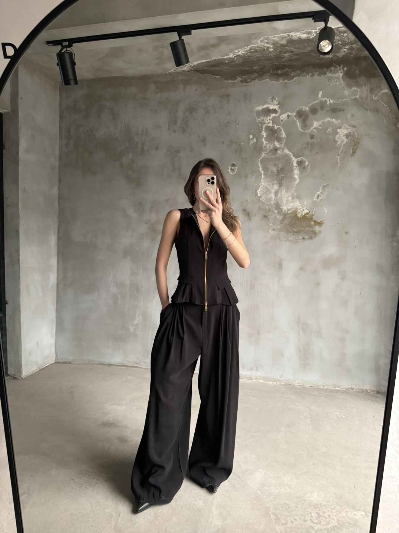 Tencel Çift Fermuarlı Yelekli Takım - Siyah