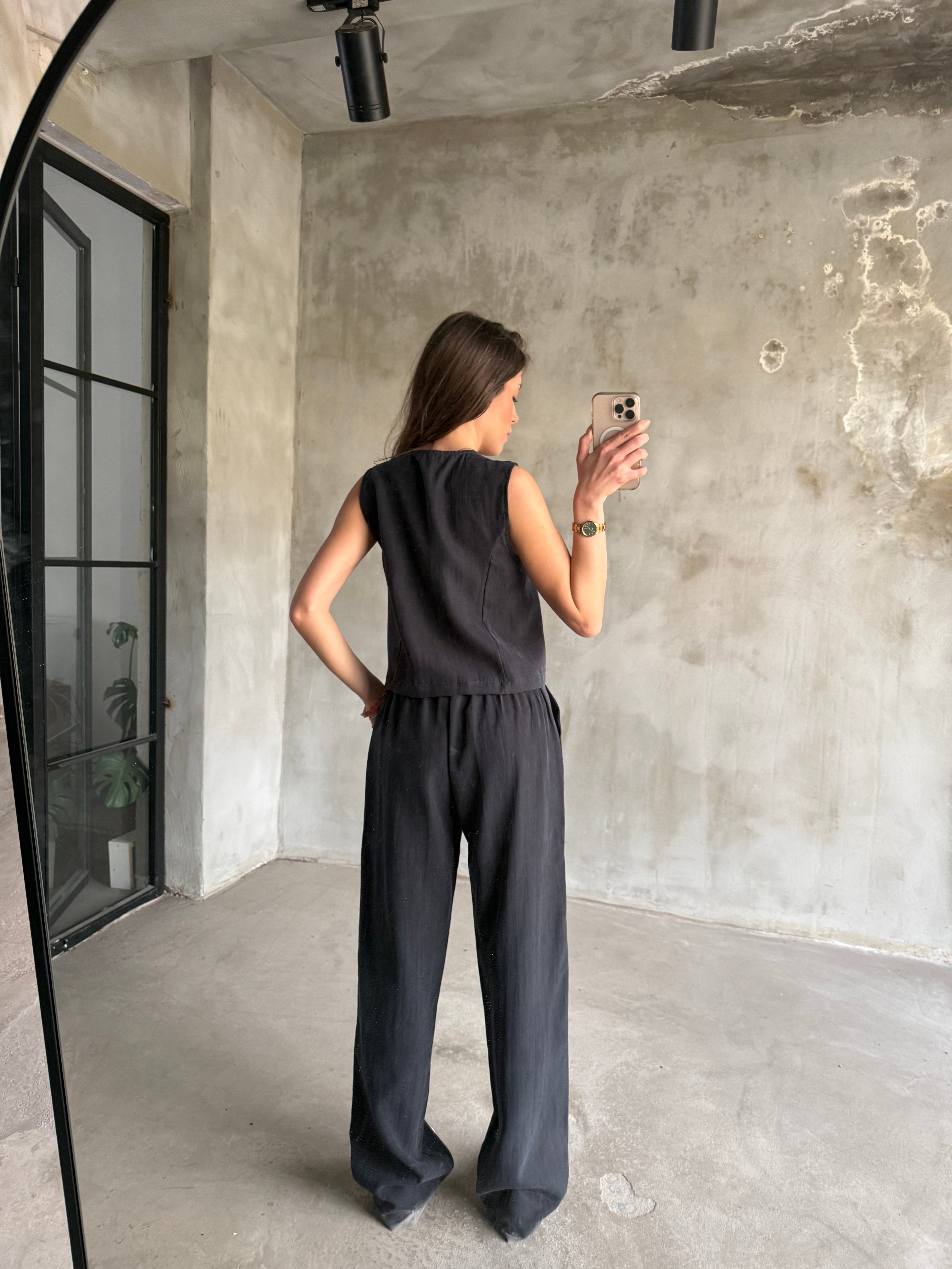 Tencel Gabardin Yelekli Takım - Antrasit