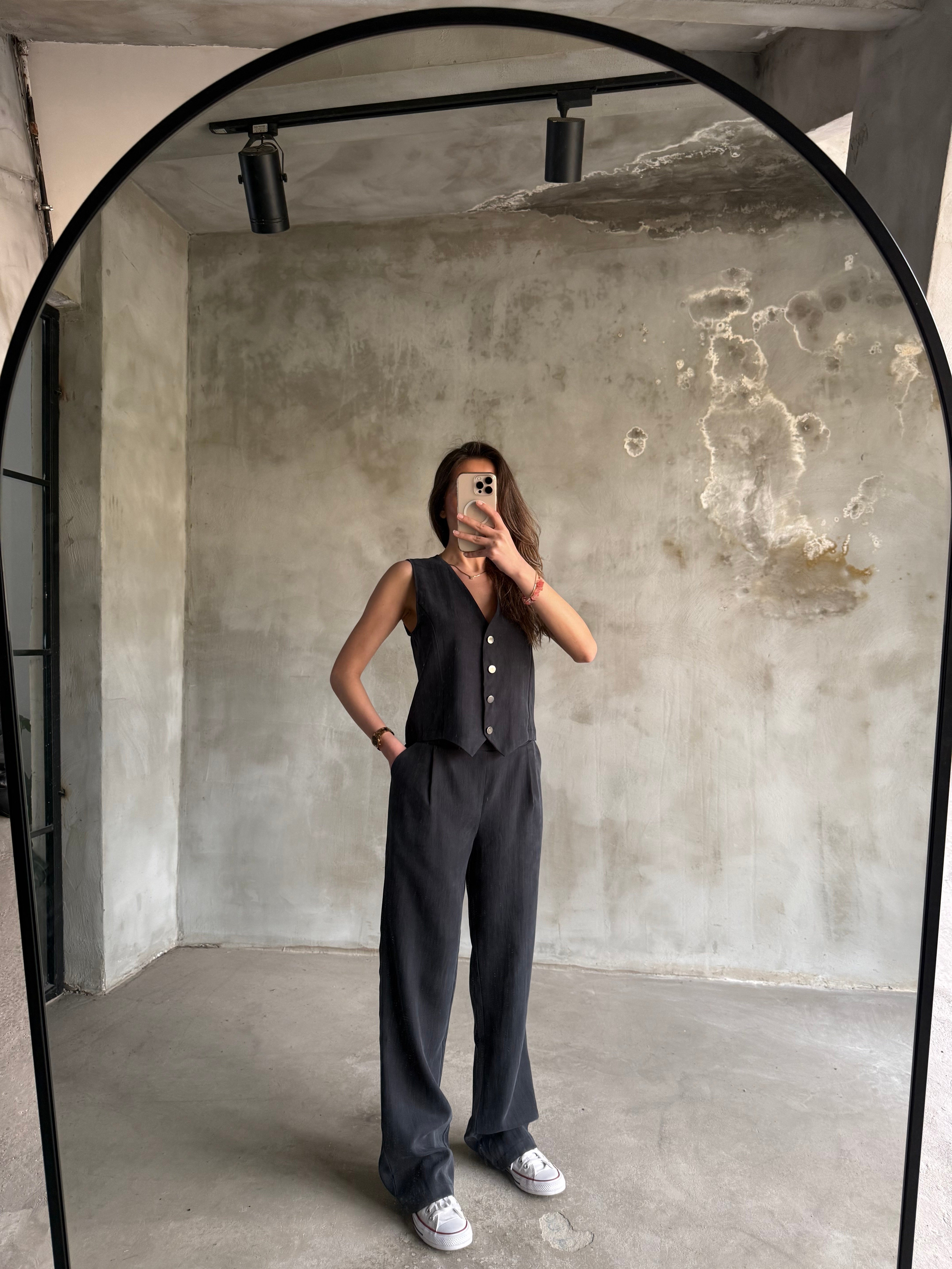 Tencel Gabardin Yelekli Takım - Antrasit