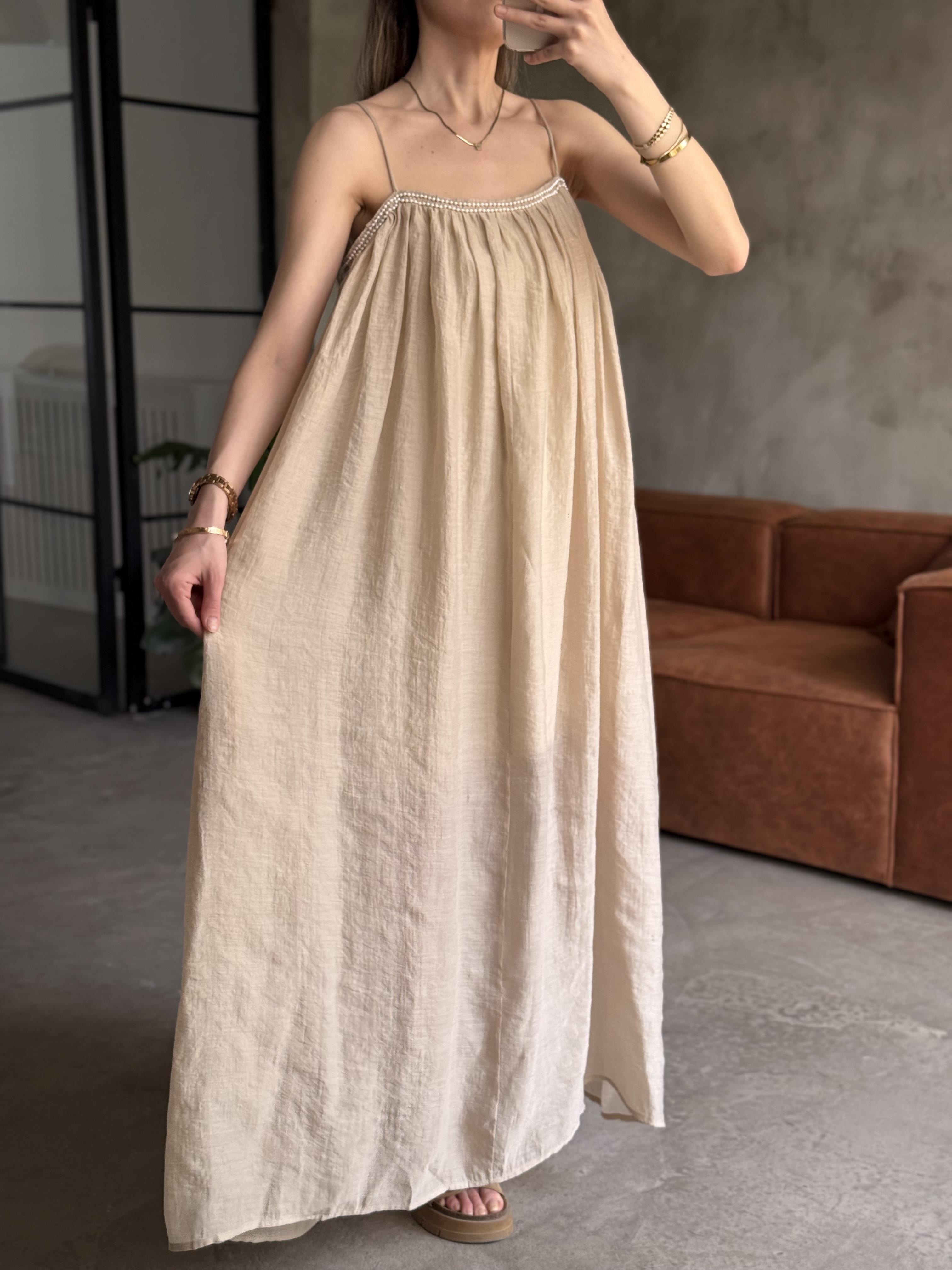 Tencel Modal Elbise - Bej