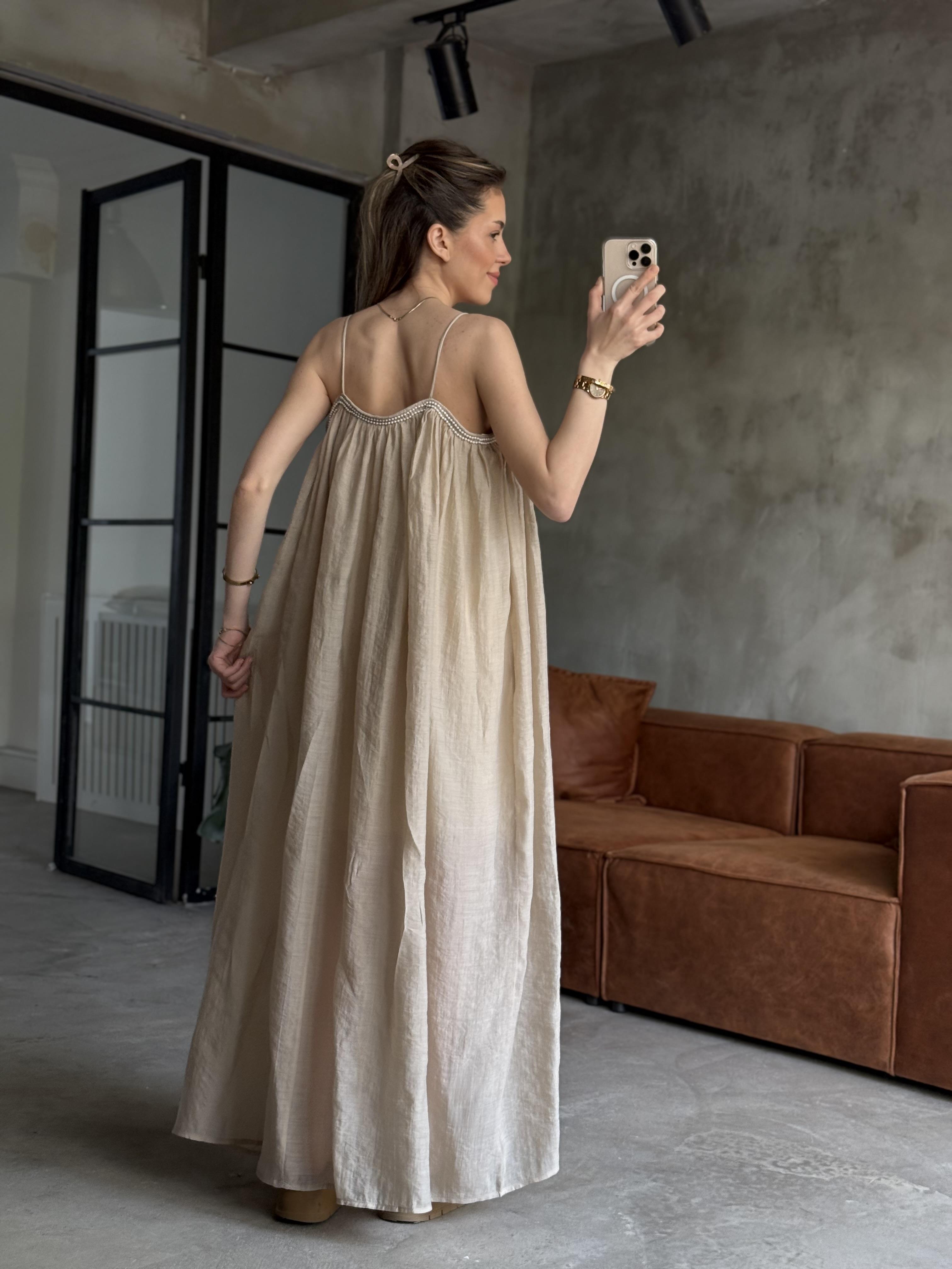 Tencel Modal Elbise - Bej
