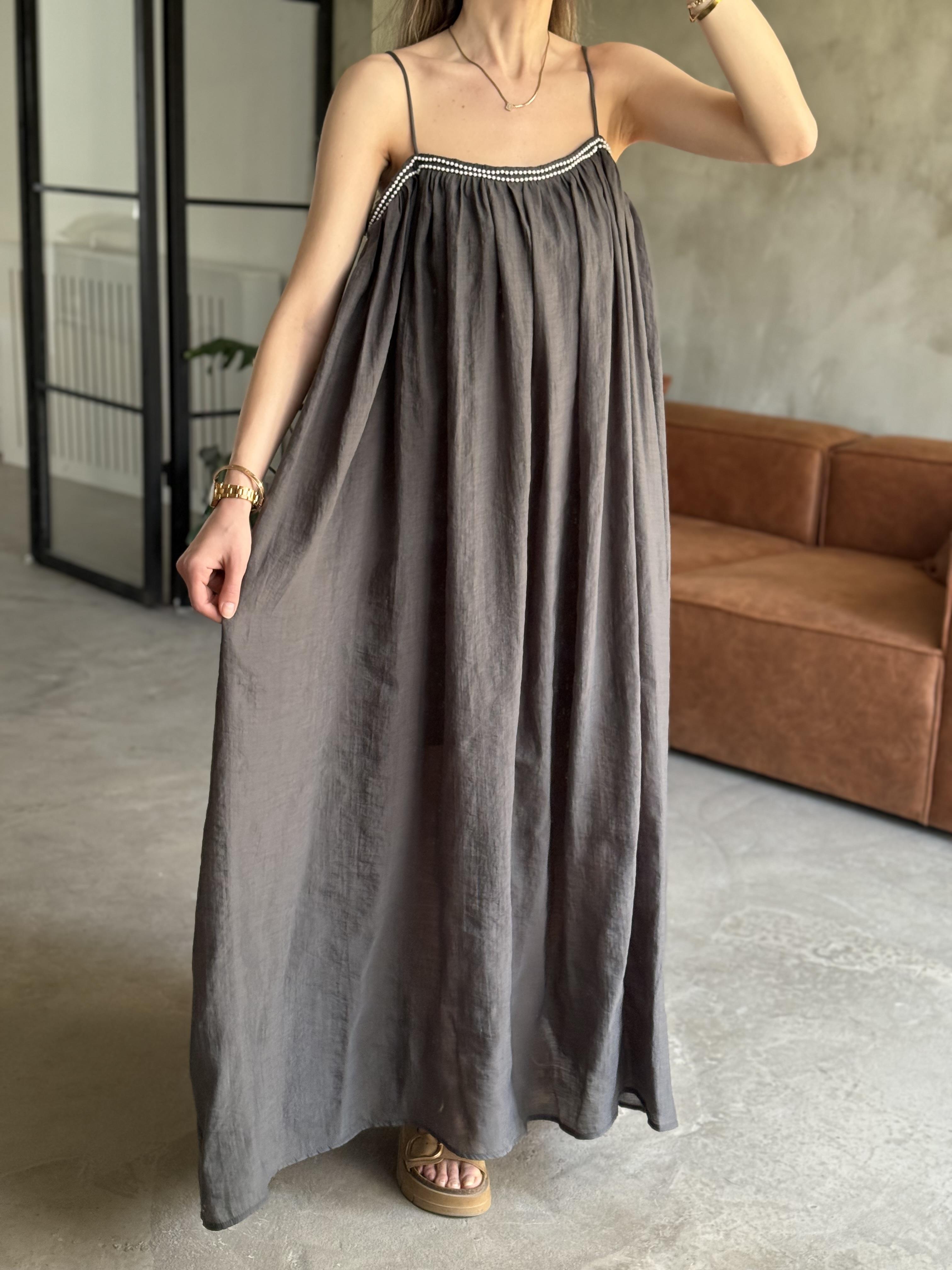 Tencel Modal Maxi Elbise - Füme