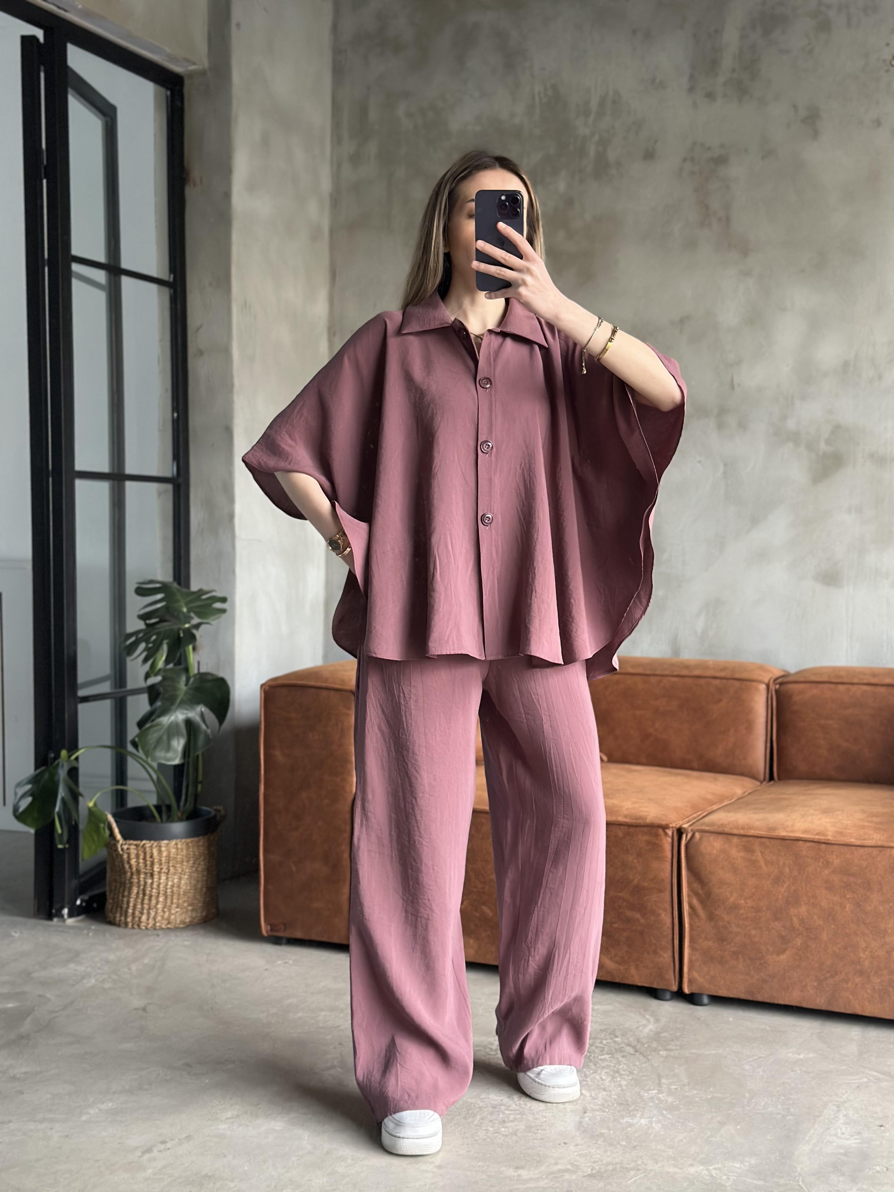Tencel Modal Yarasa Kol Takım - Gül kurusu 