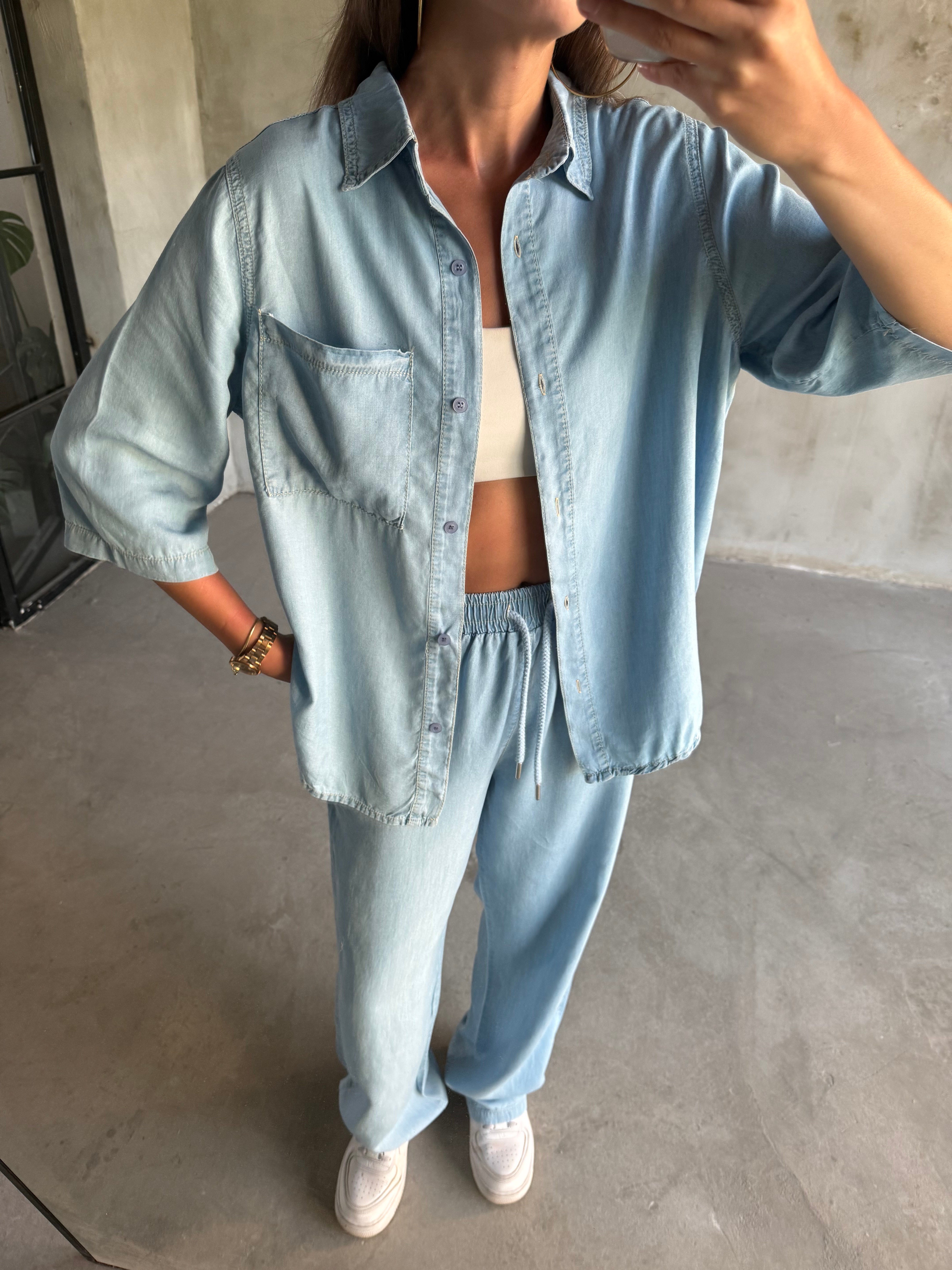 Tensel Denim Kısa Kollu Takım