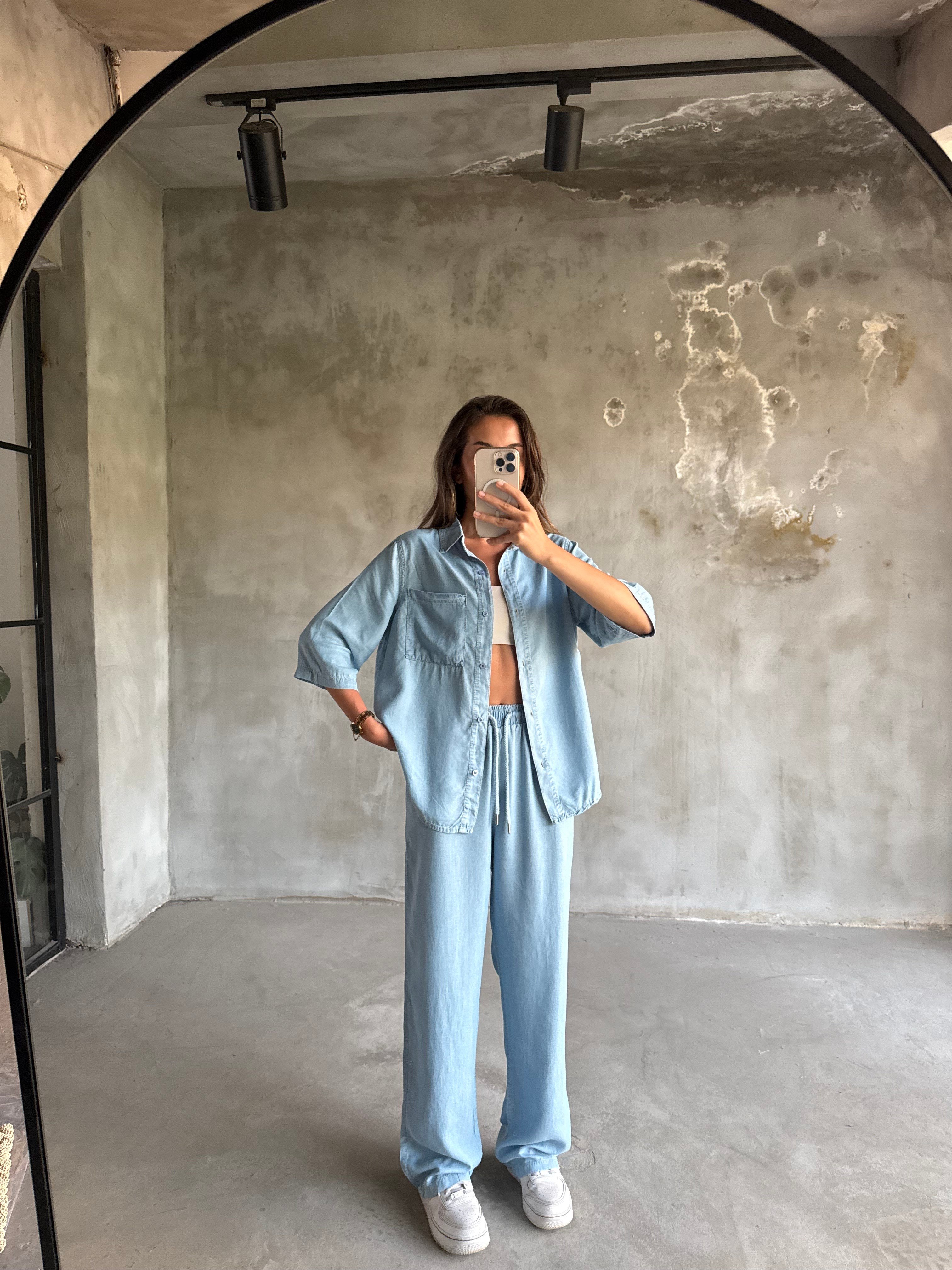 Tensel Denim Kısa Kollu Takım