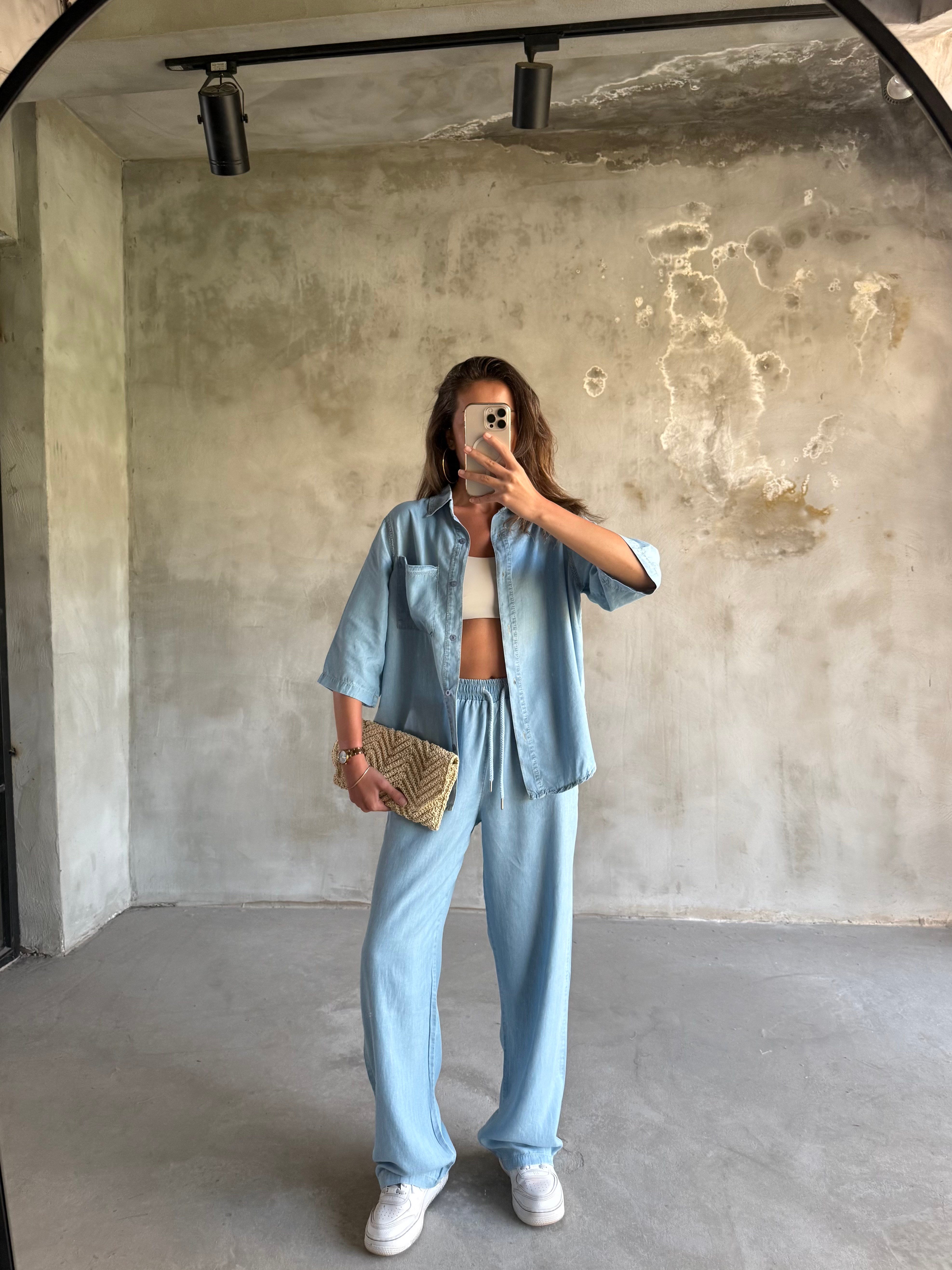 Tensel Denim Kısa Kollu Takım