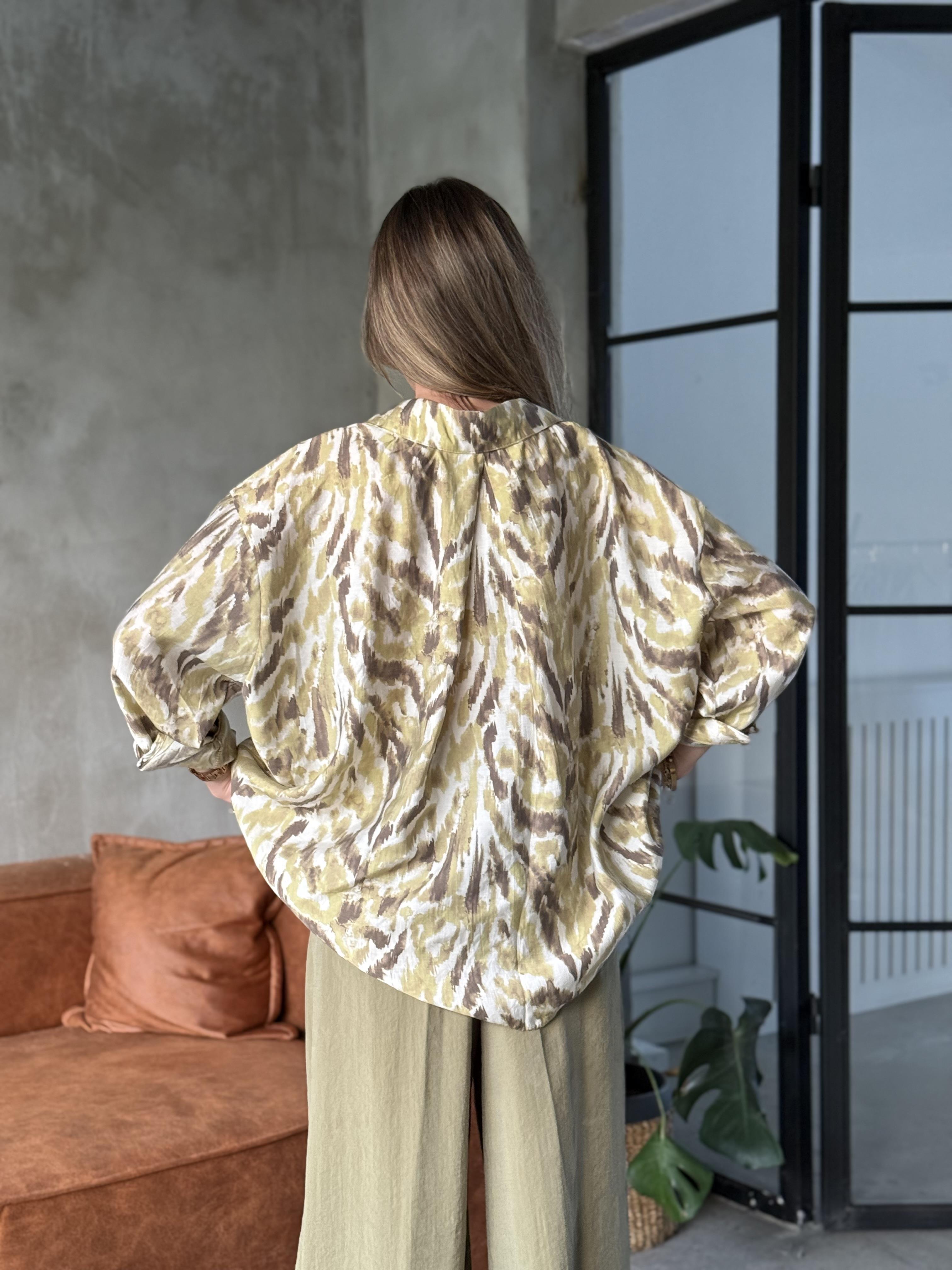 Tensel Oversize Desenli Yeşil Gömlek