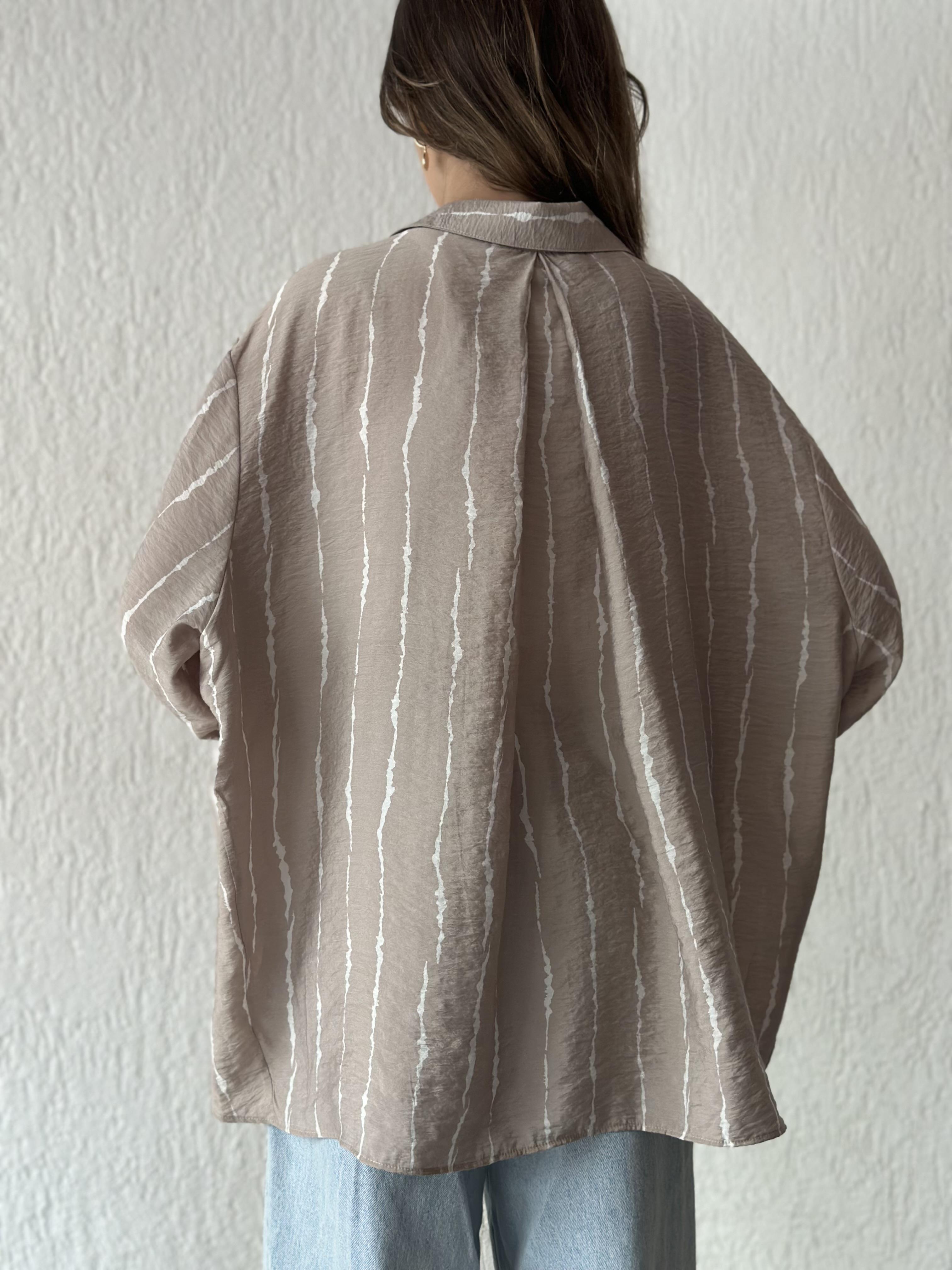 Tensel Oversize Gömlek - Bej