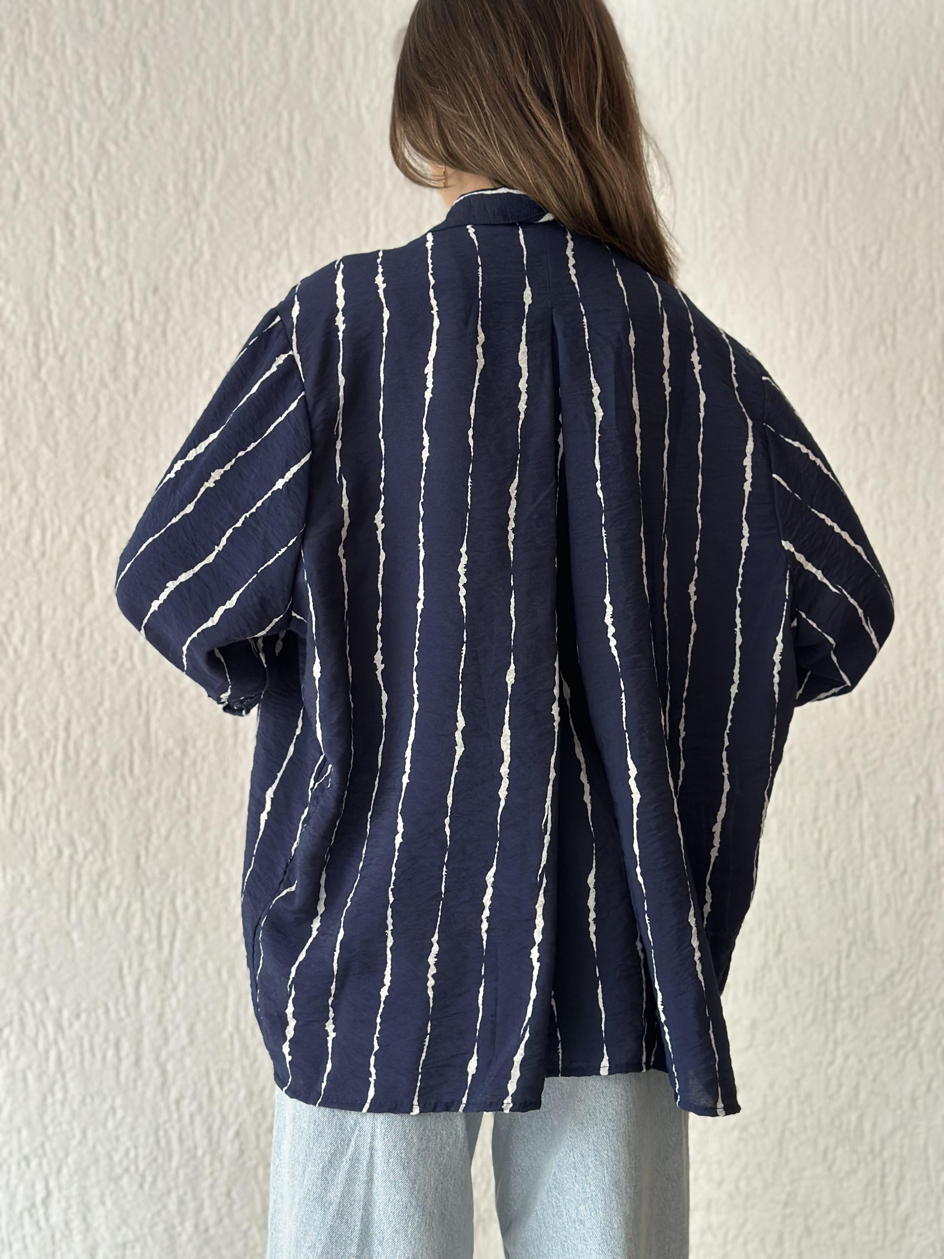 Tensel Oversize Gömlek - Lacivert