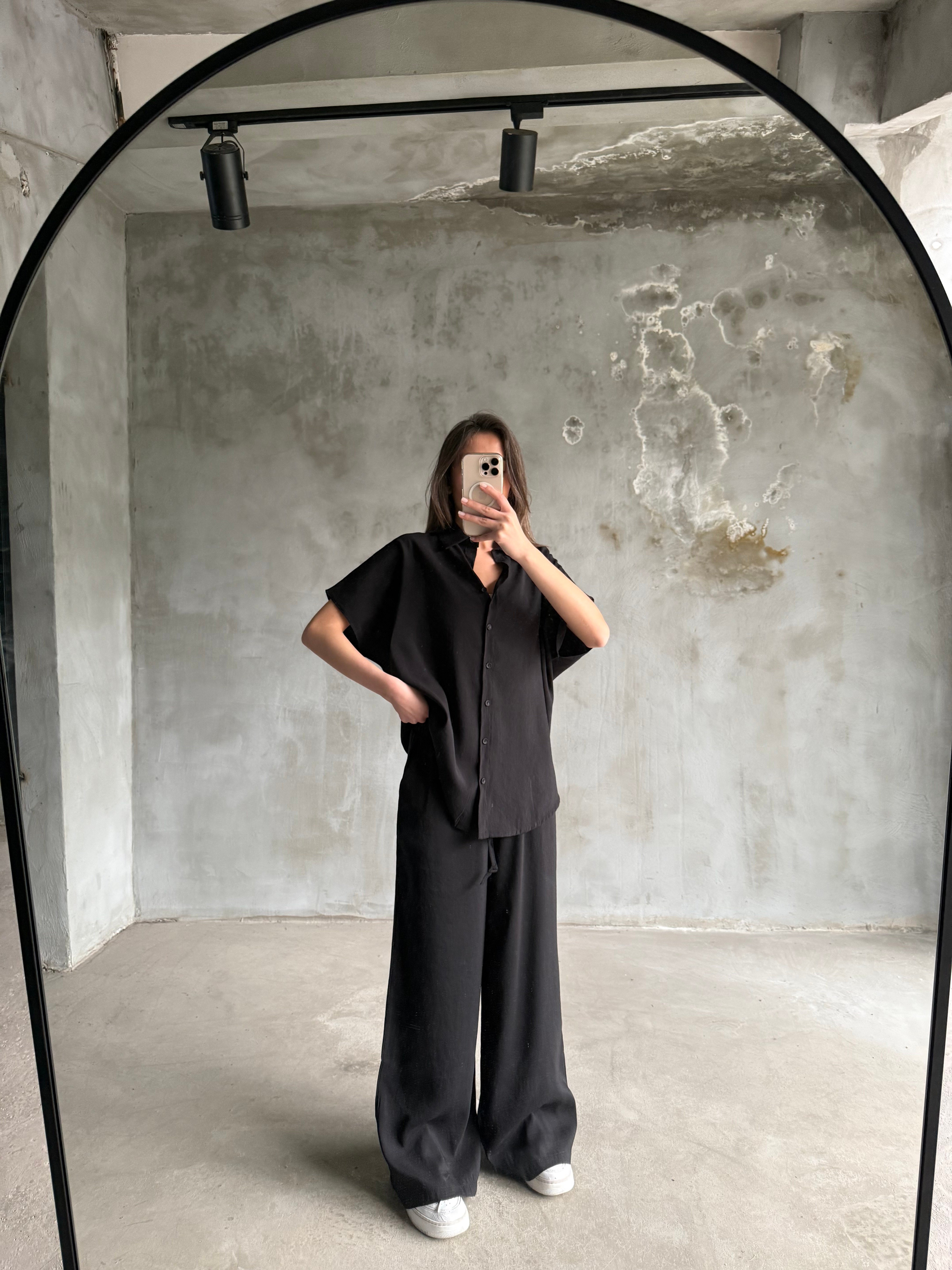Tensel Oversize Kısa Kollu Takım - Siyah