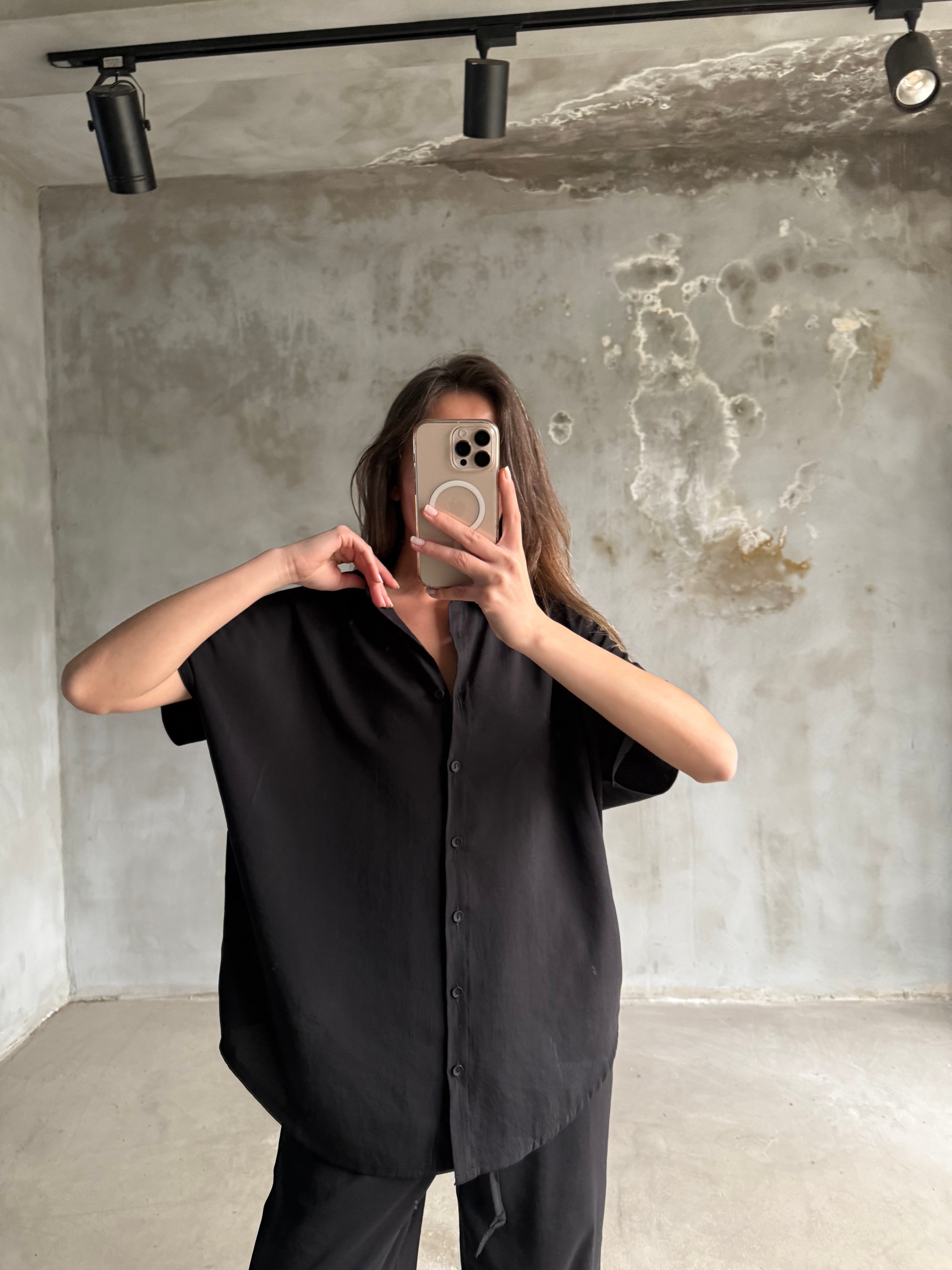 Tensel Oversize Kısa Kollu Takım - Siyah