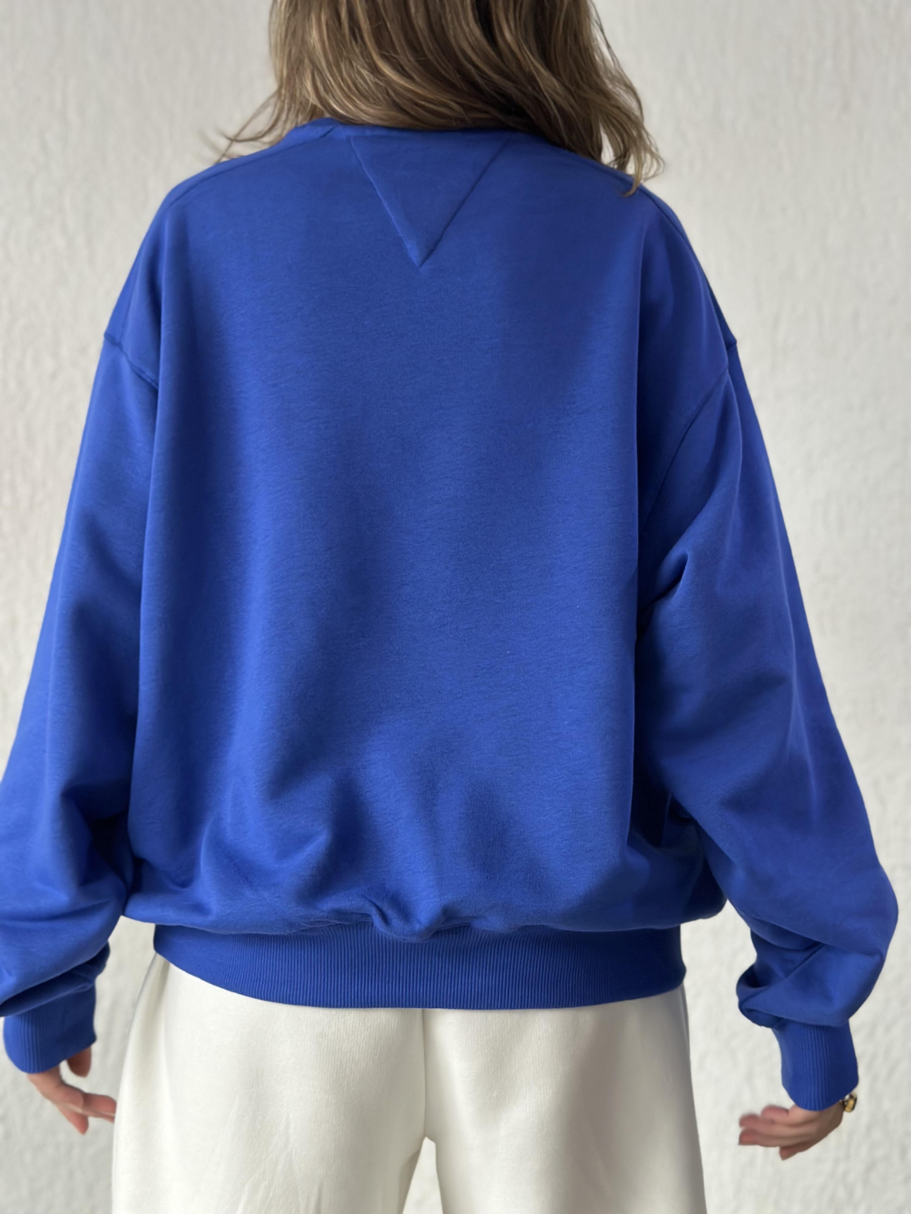 T&H College Nakışlı Sweatshirt - Saks