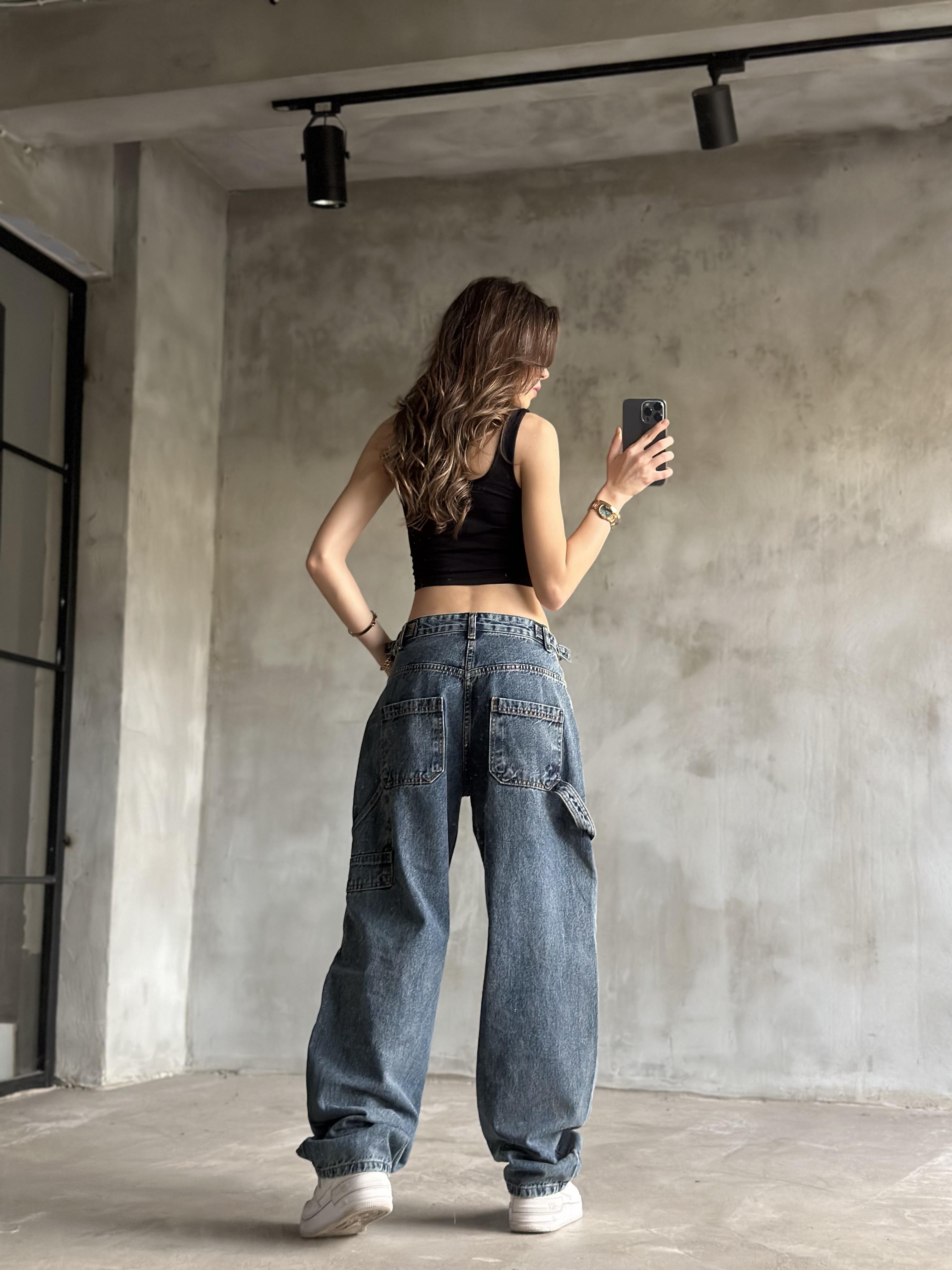 Tokalı Kargo Baggy Jean - Mavi