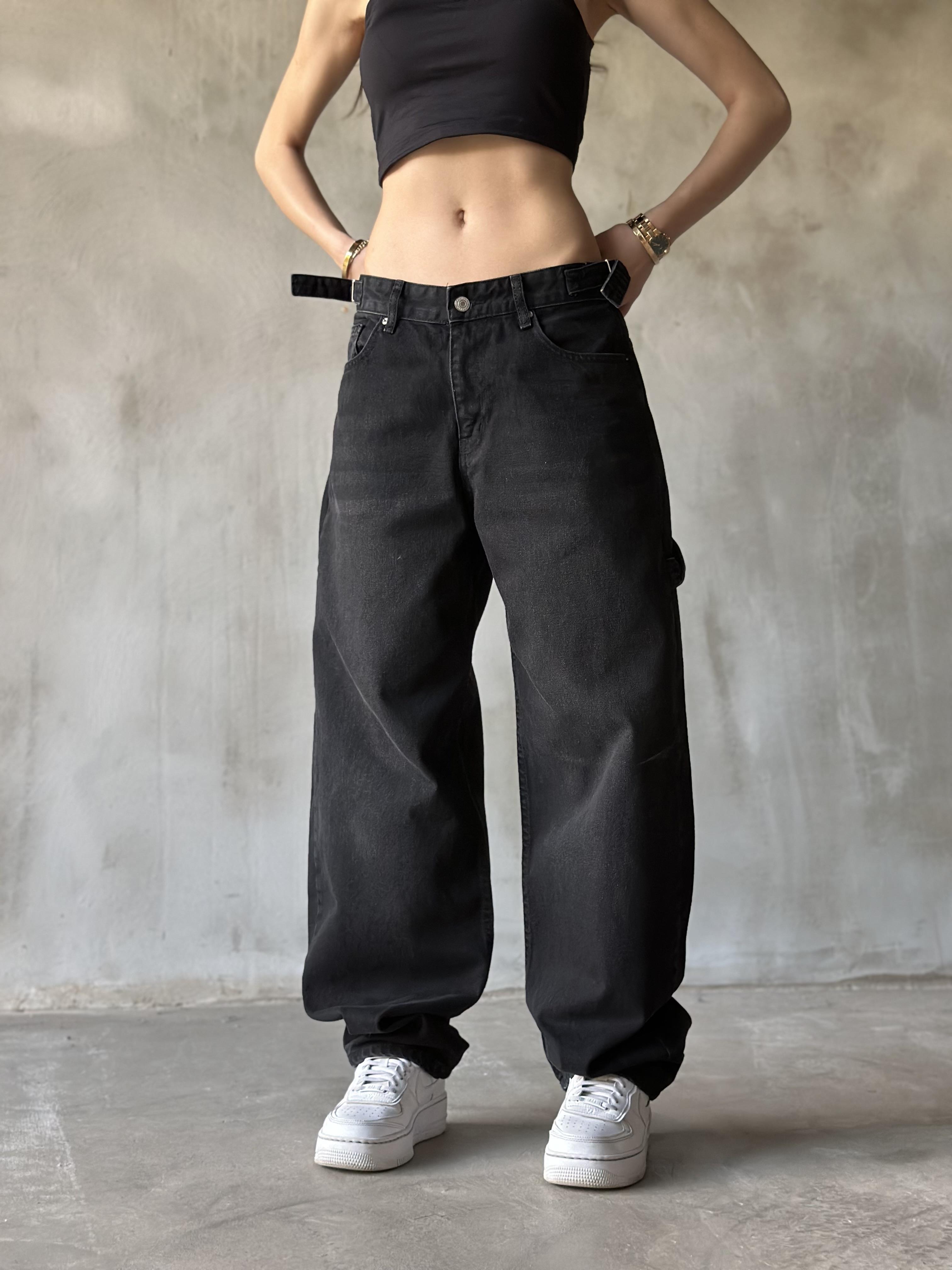 Tokalı Kargo Baggy Jean - Siyah