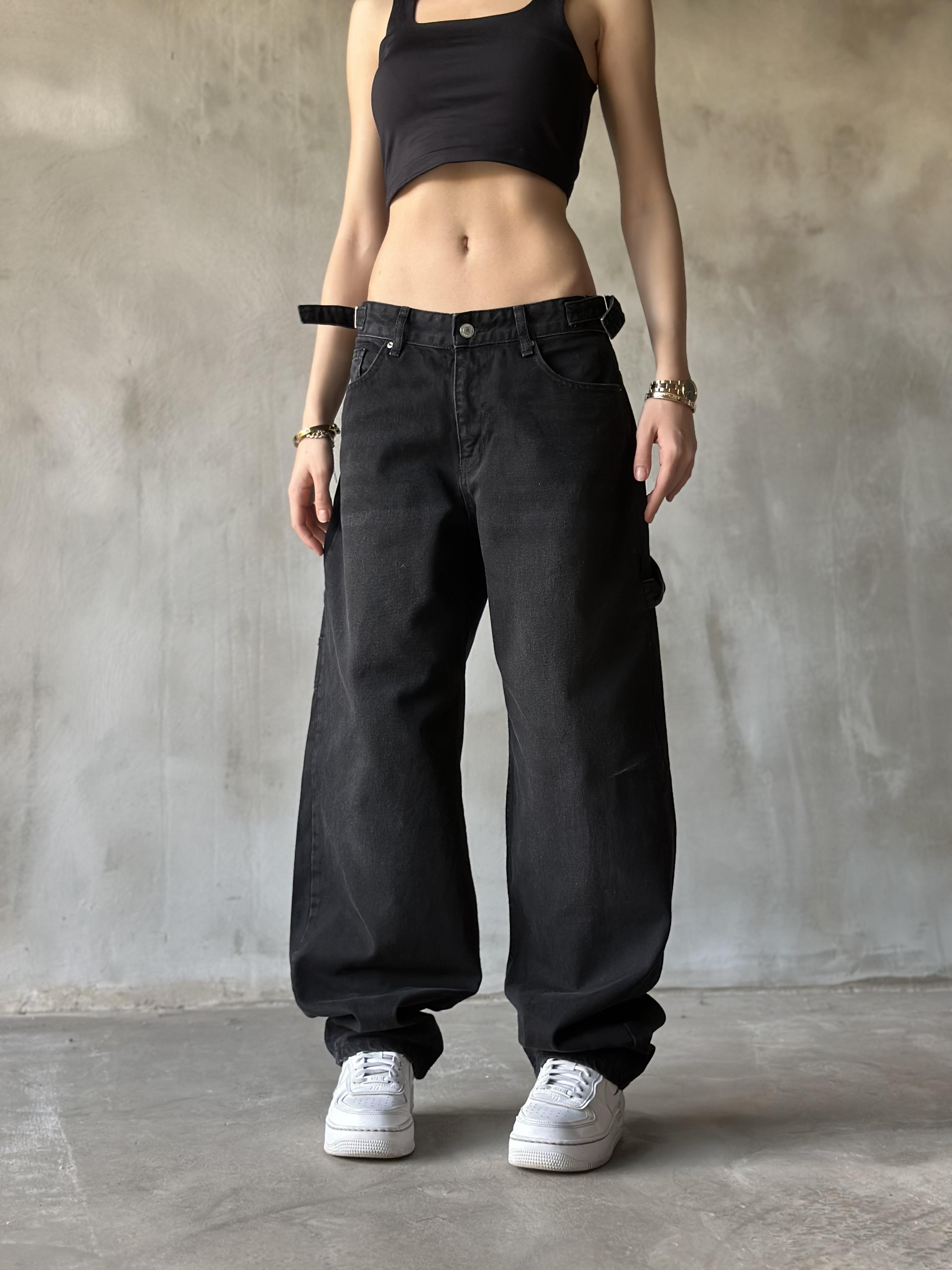 Tokalı Kargo Baggy Jean - Siyah