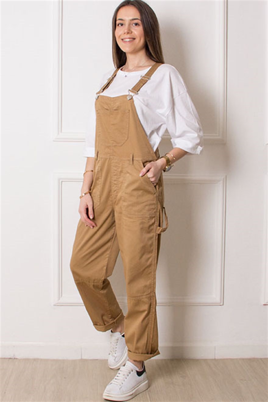 Trend Önü Cepli Tulum - Camel - Dominatrend