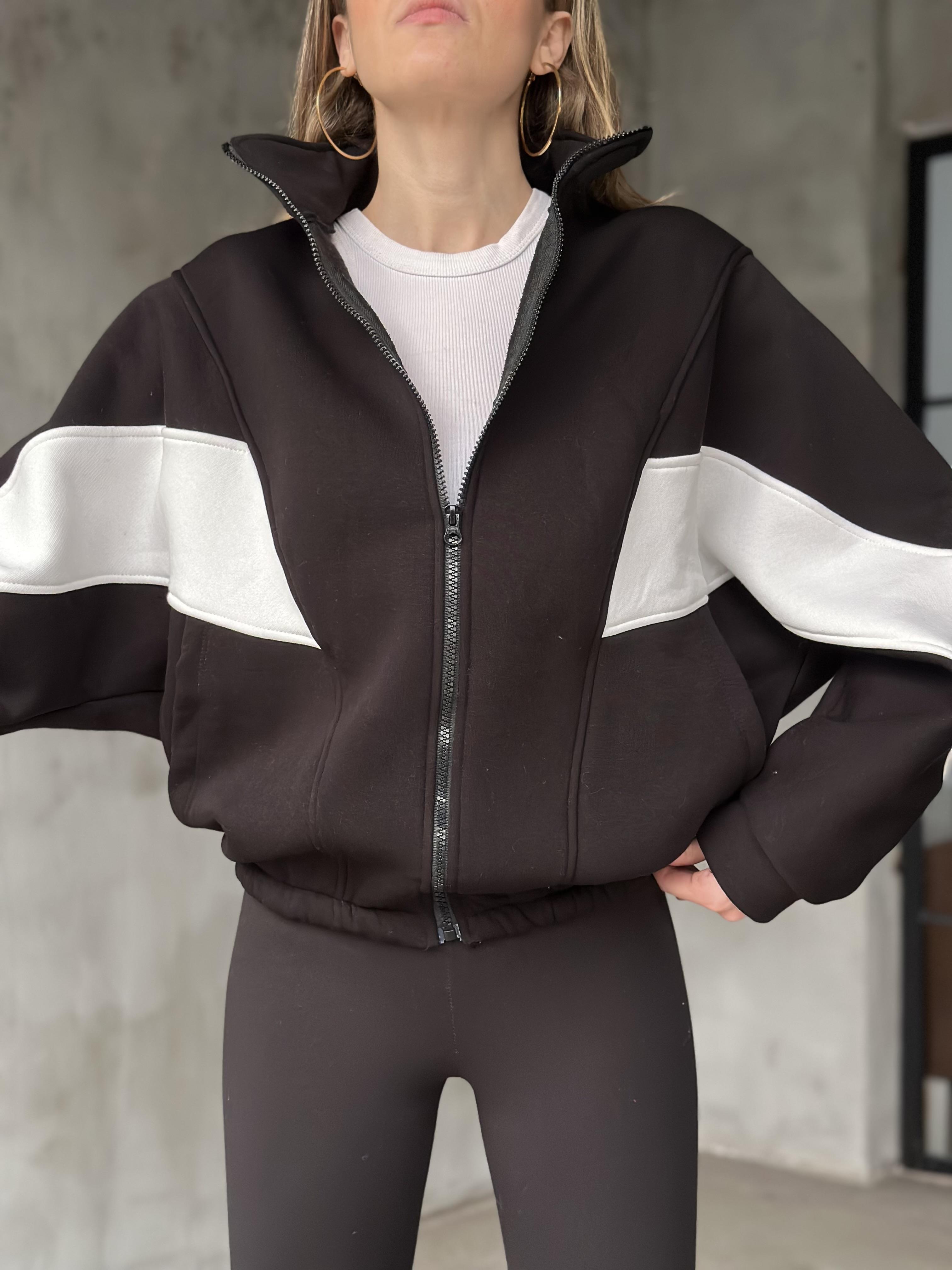Unisex Oversize Şeritli Hırka