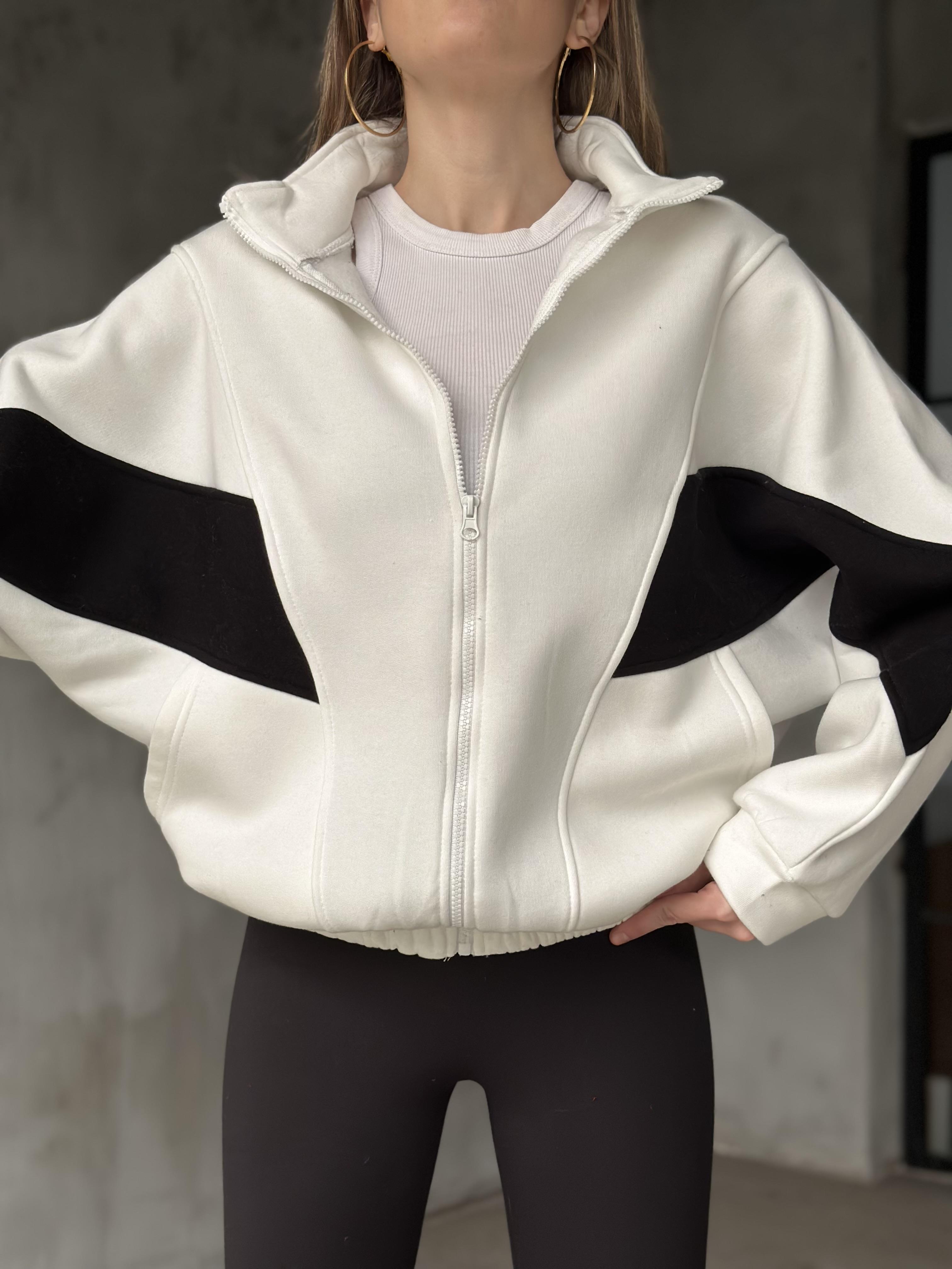 Unisex Oversize Şeritli Hırka