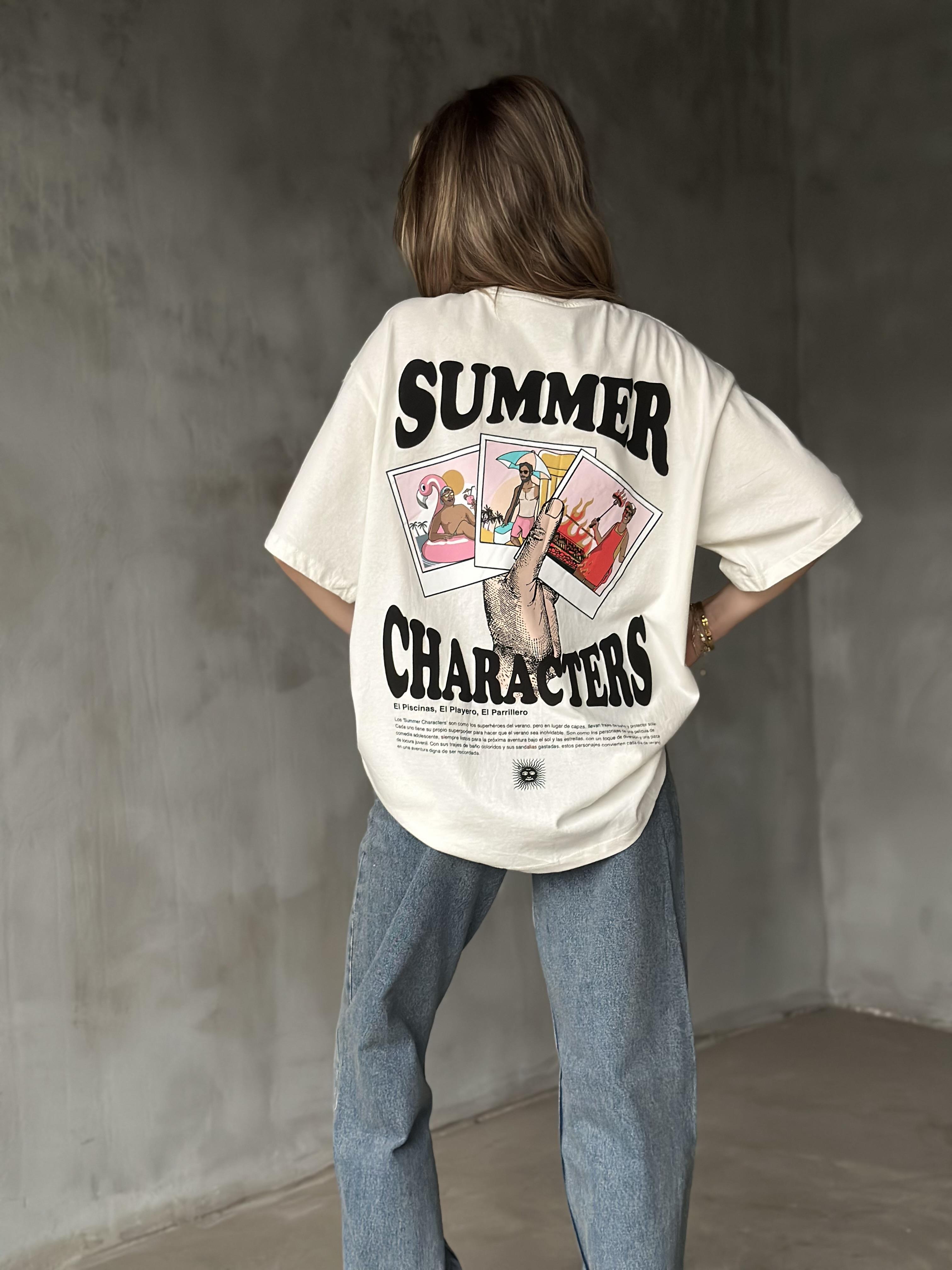 Unisex Summer Characters Sırt Baskılı Oversize T-Shirt