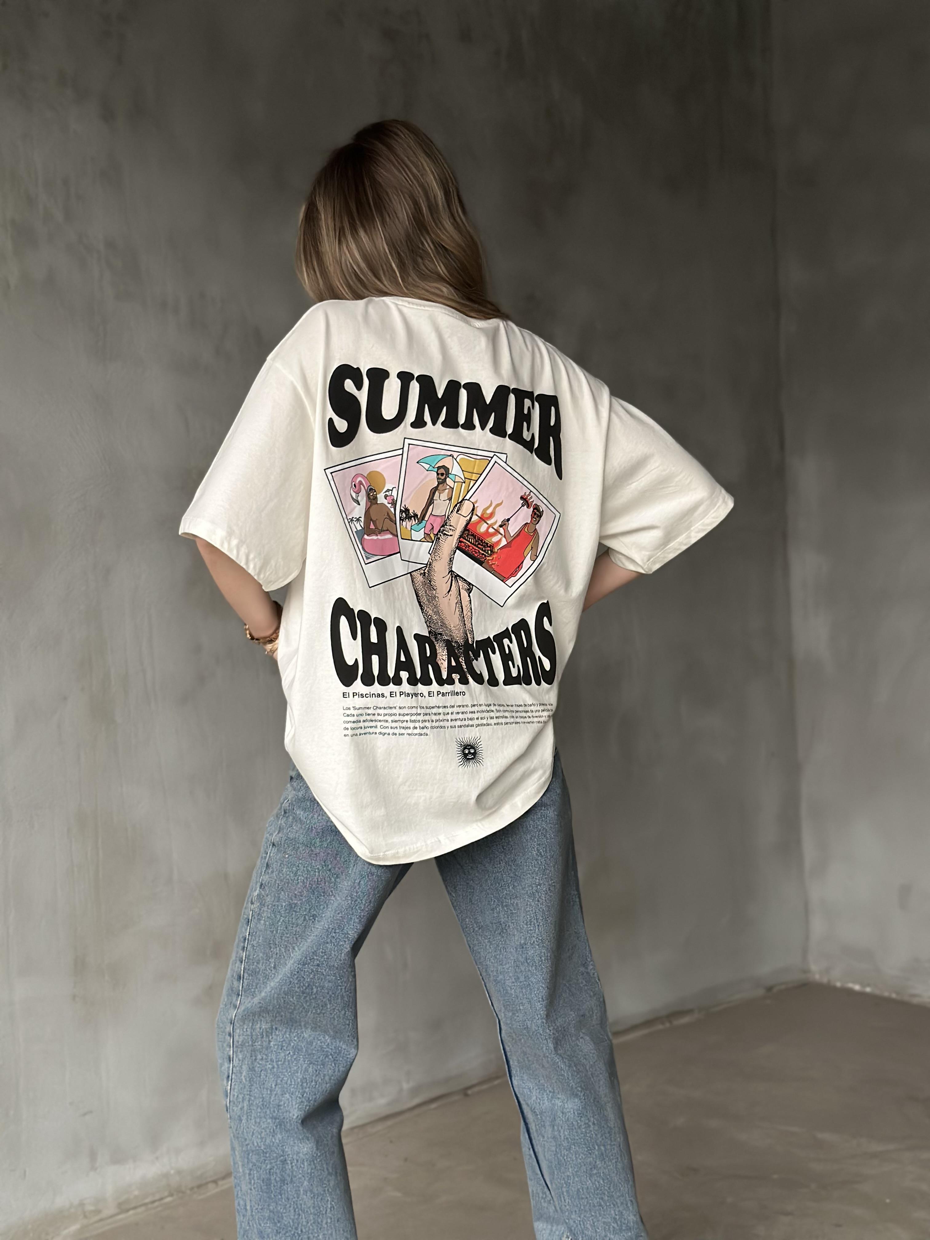 Unisex Summer Characters Sırt Baskılı Oversize T-Shirt