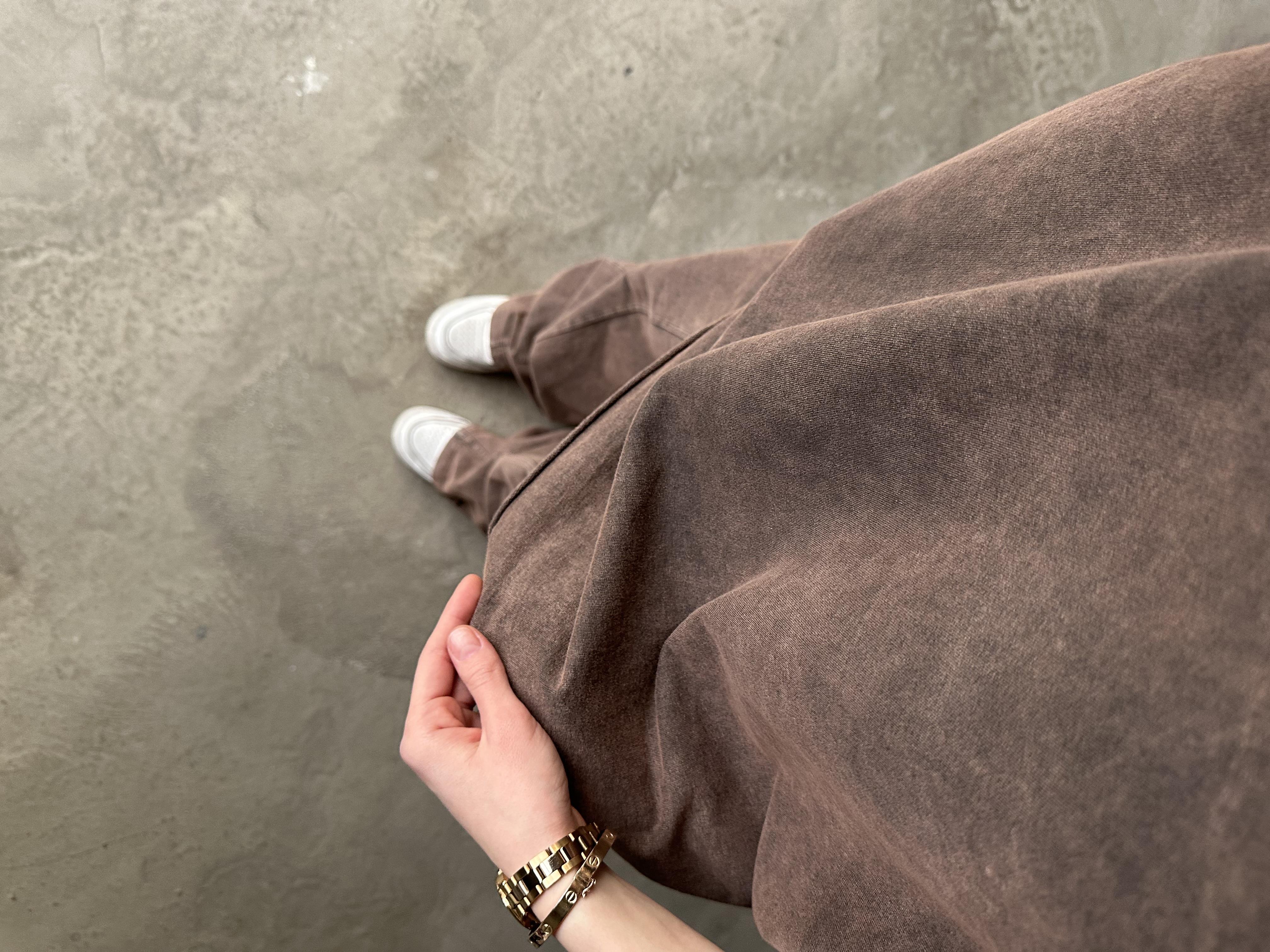 Unisex Yıkamalı Oversize Kısa Kollu Takım - Kahverengi