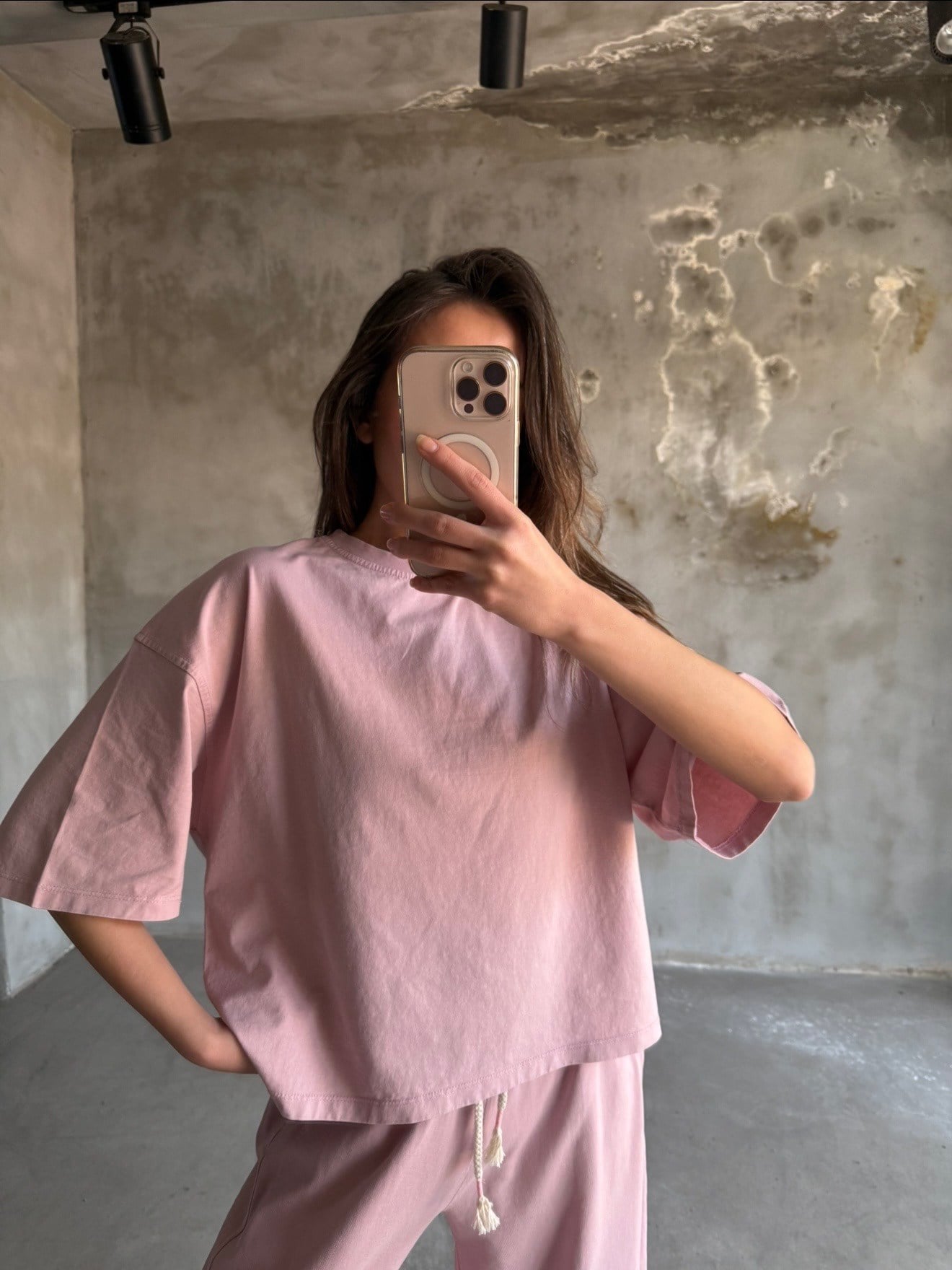 Unisex Yıkamalı Stoperli Takım - Pudra Pembe