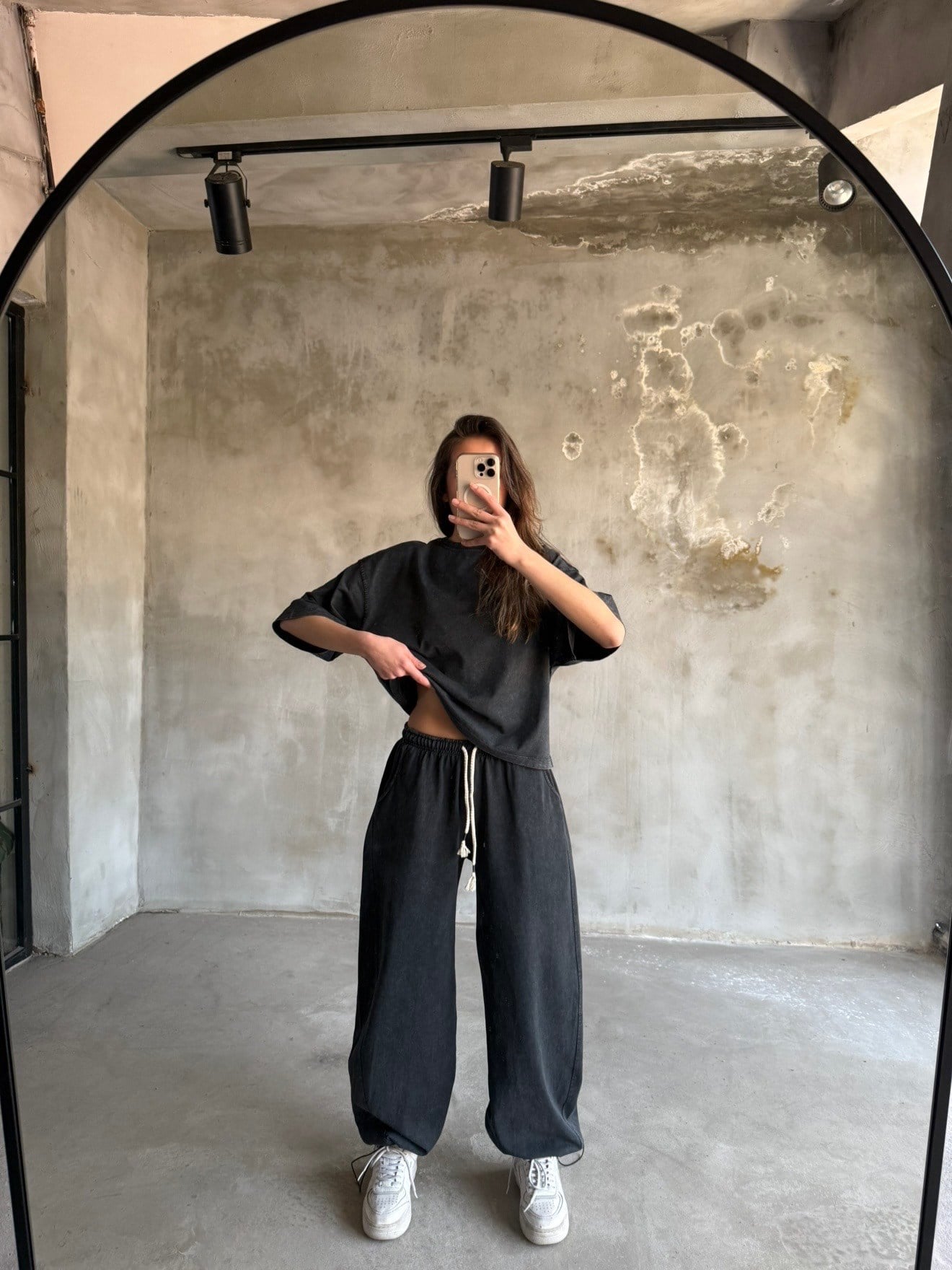 Unisex Yıkamalı Stoperli Takım - Siyah