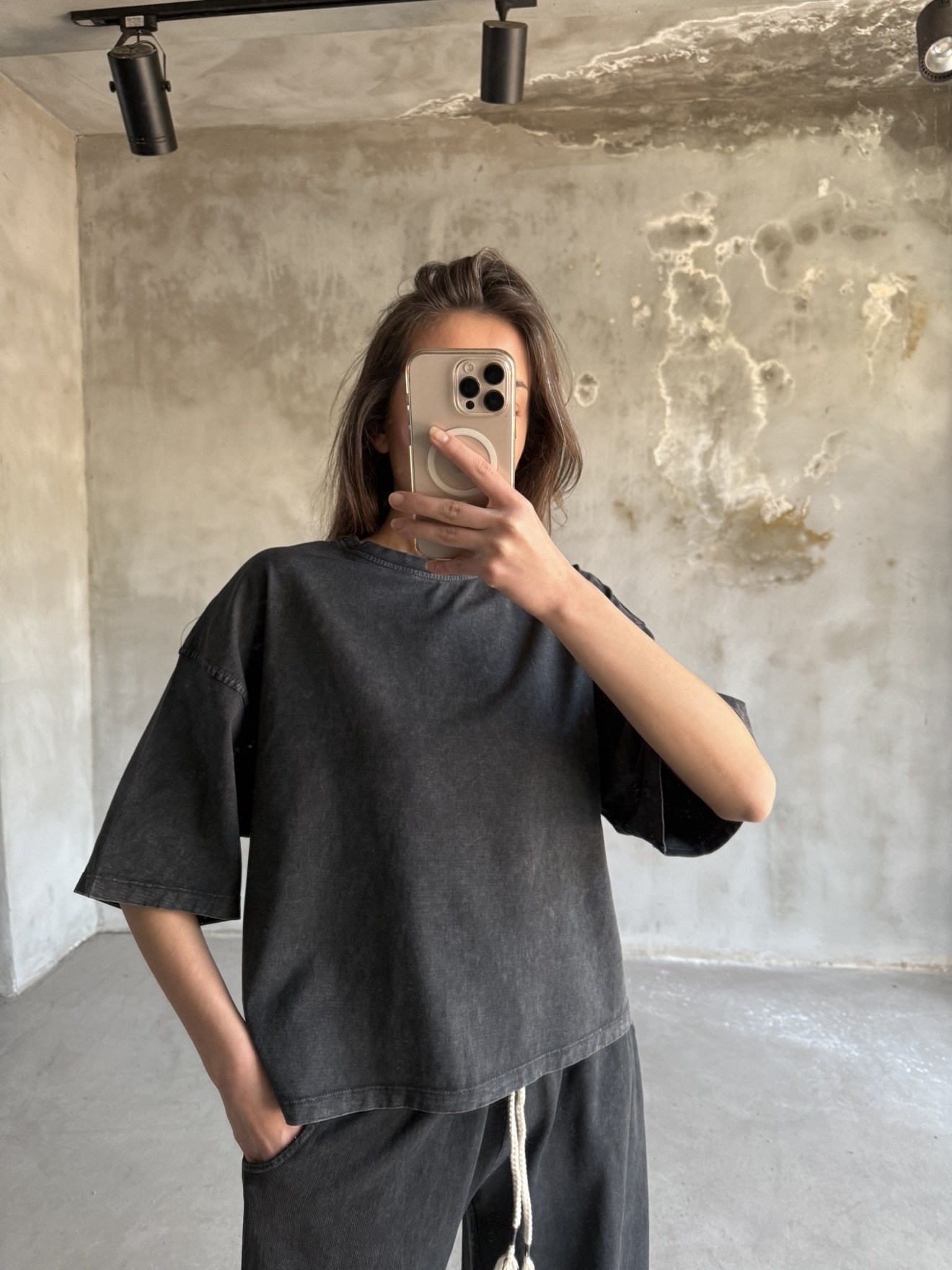 Unisex Yıkamalı Stoperli Takım - Siyah