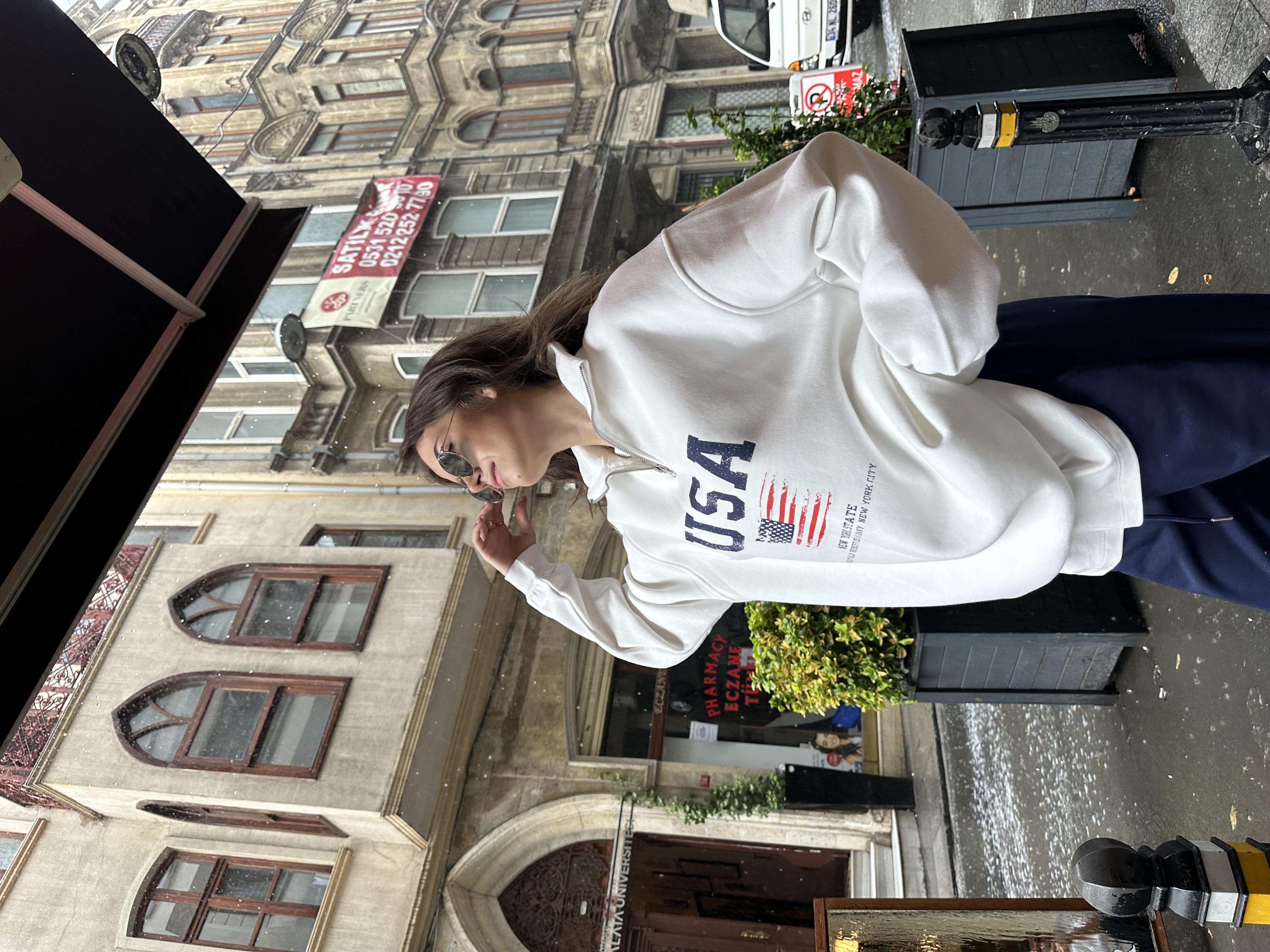 USA Oversize Sweatshirt - Beyaz
