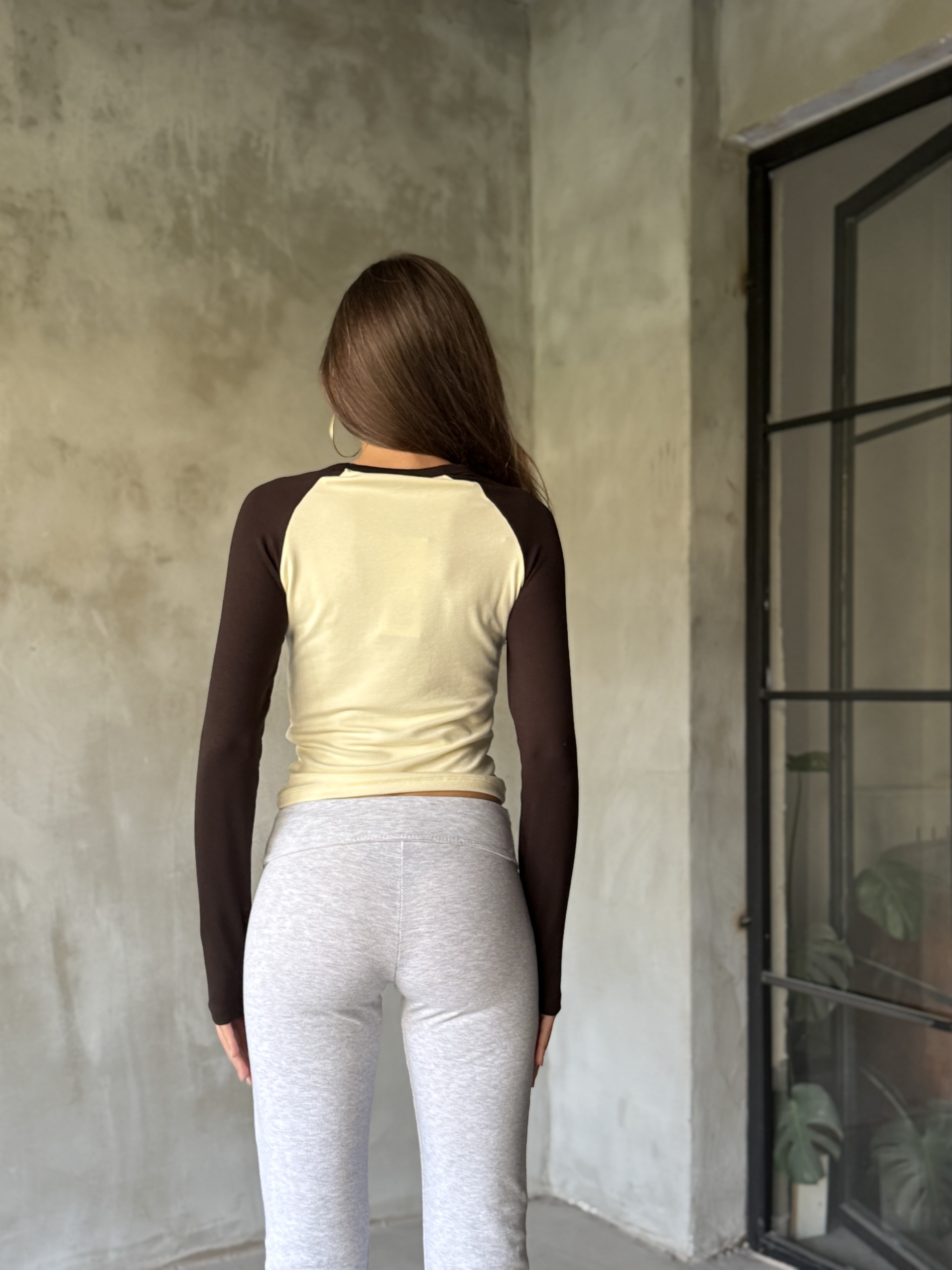 Uzun Reglan Kol Bluz Kahve Sarı