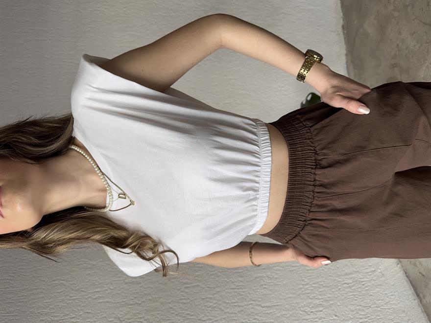 Vatkalı Crop T-Shirt - Beyaz