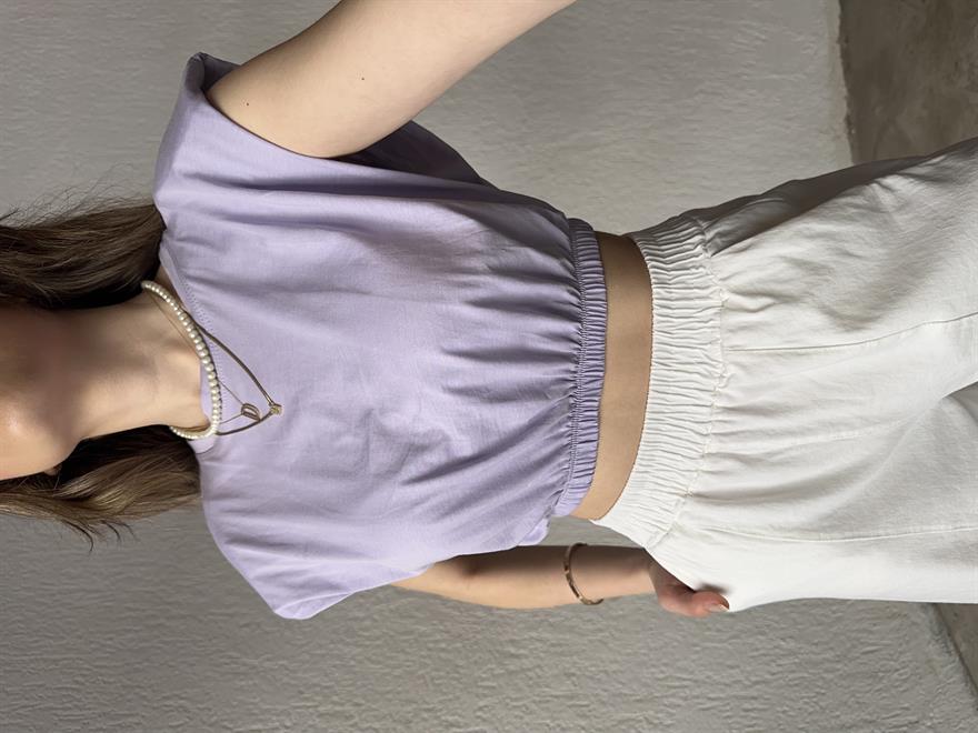 Vatkalı Crop T-Shirt - Lila