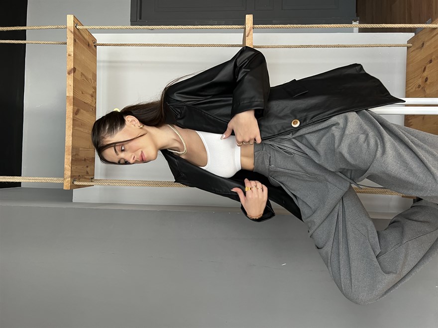 Vintage Tek Düğmeli Blazer Ceket - Siyah