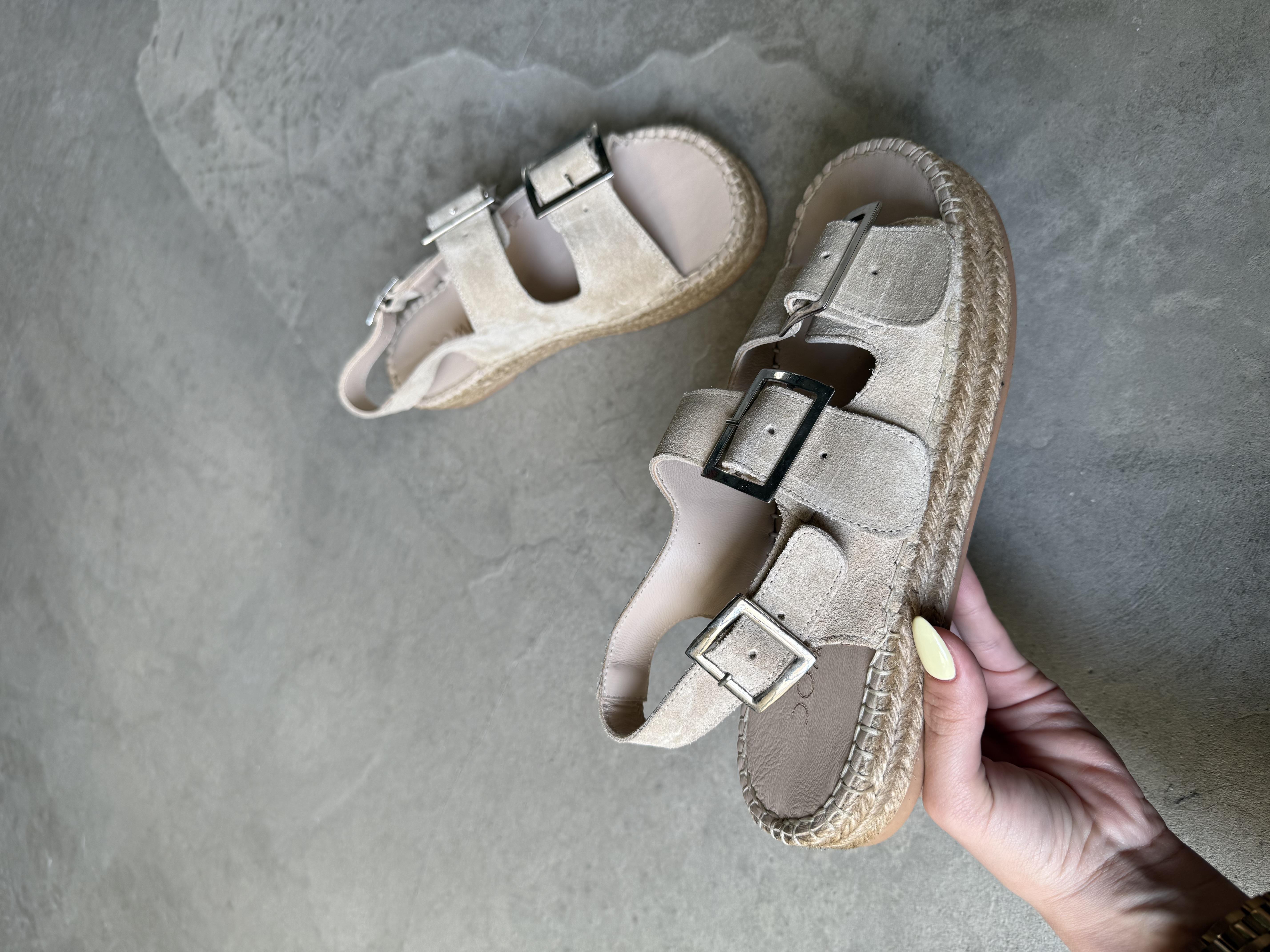 Voleur Hakiki Deri Espadril Sandalet  - Taş