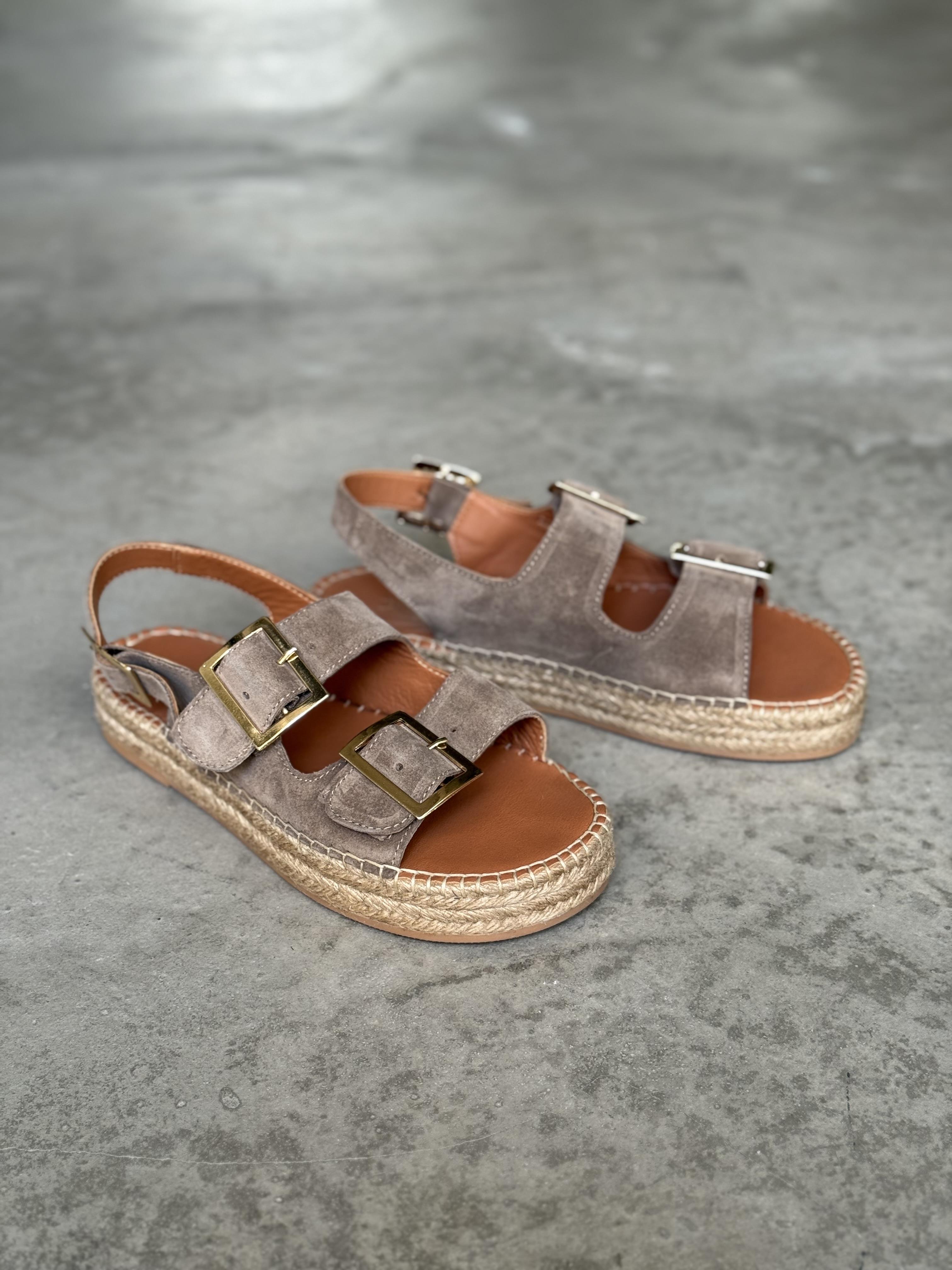 Voleur Hakiki Deri Espadril Sandalet - Toprak 