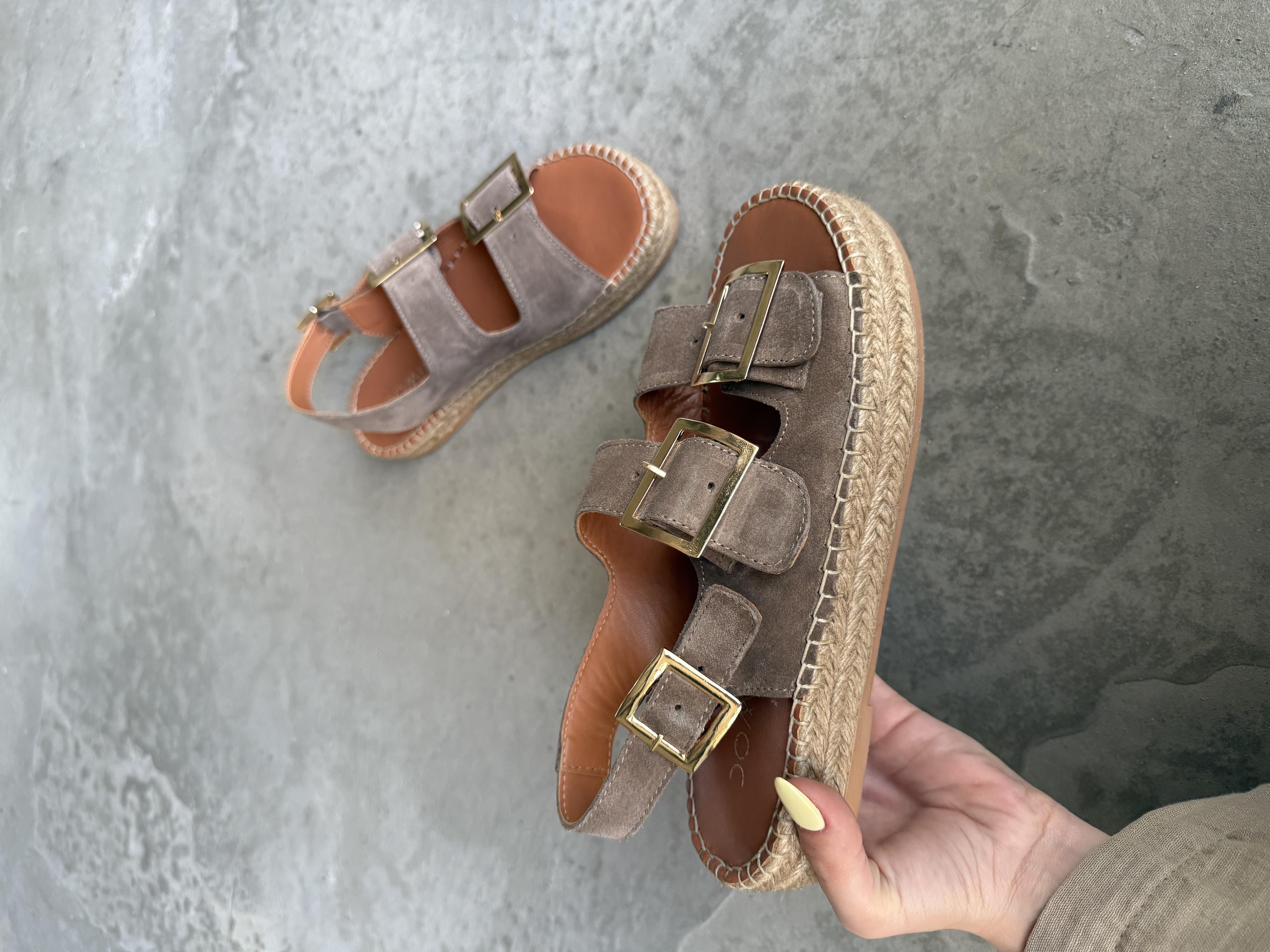 Voleur Hakiki Deri Espadril Sandalet - Toprak 