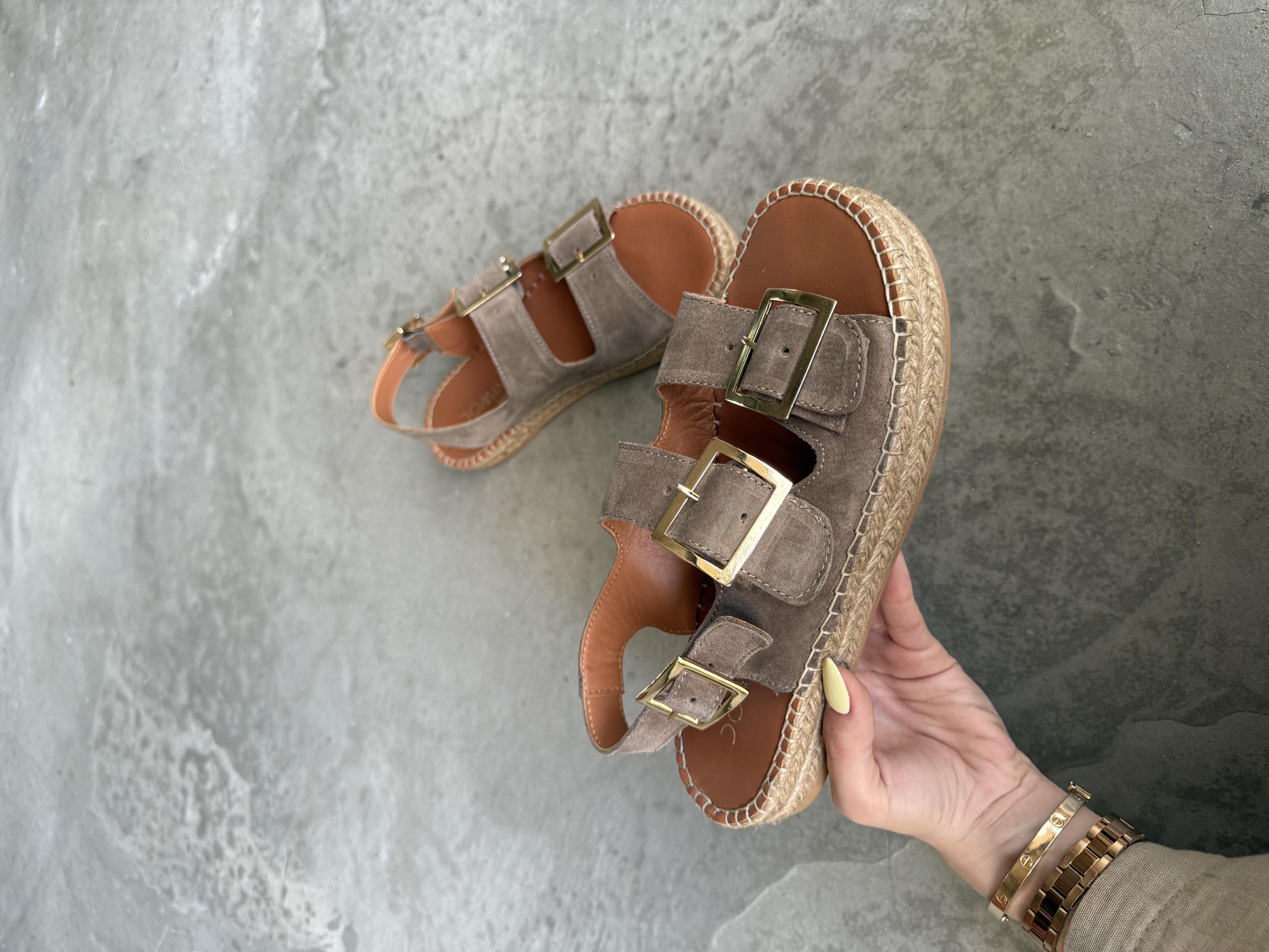 Voleur Hakiki Deri Espadril Sandalet - Toprak 