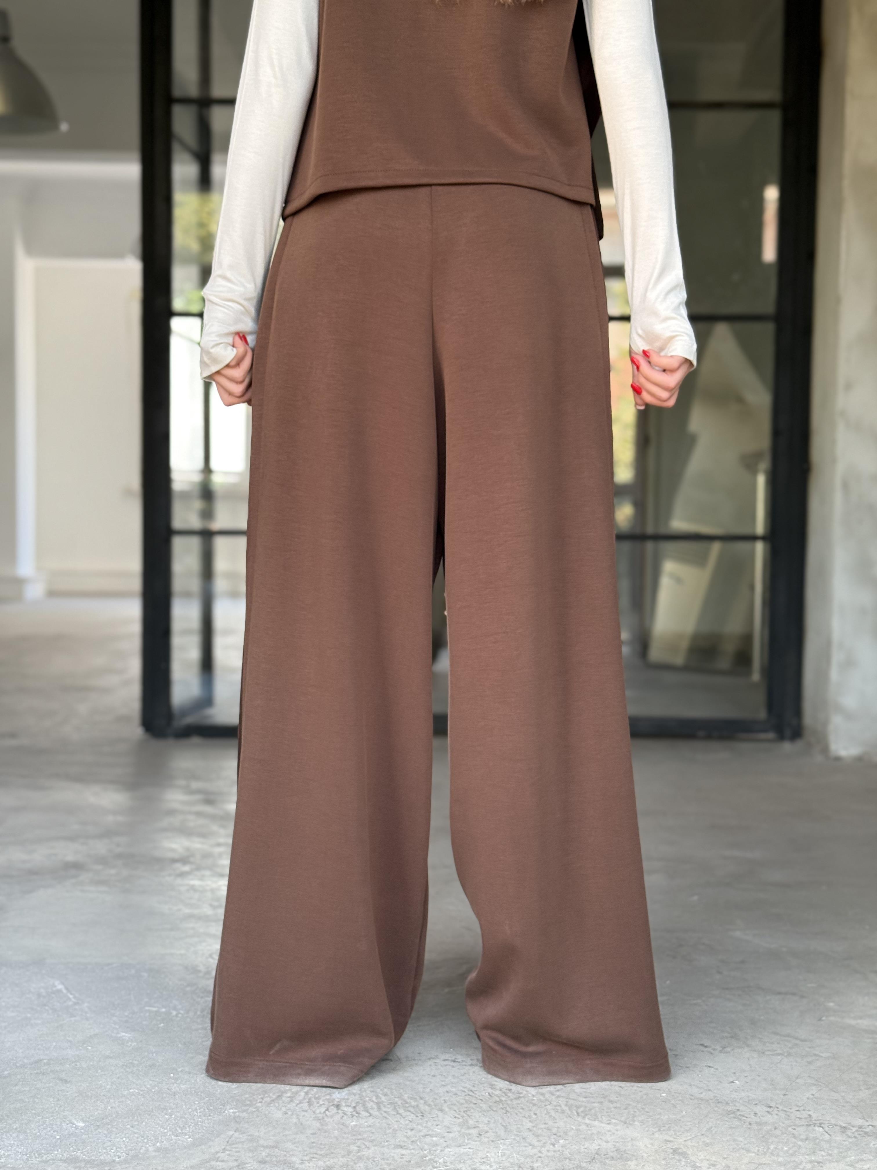 Yanları Pilili Yumuşak Dokulu Modal Wide Leg Pantolon