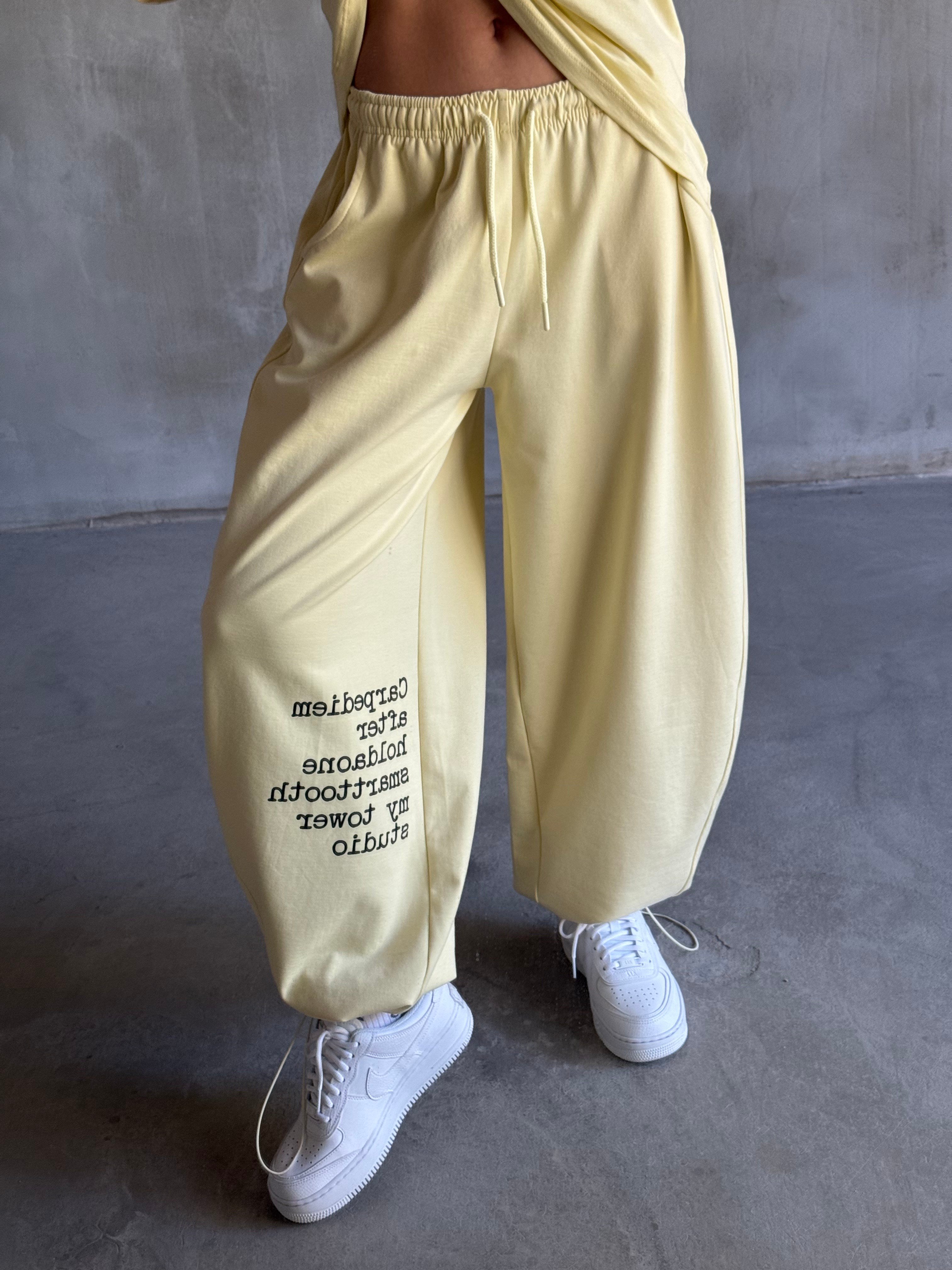 Yazı Baskılı Oversize Stoperli Takım - Sarı