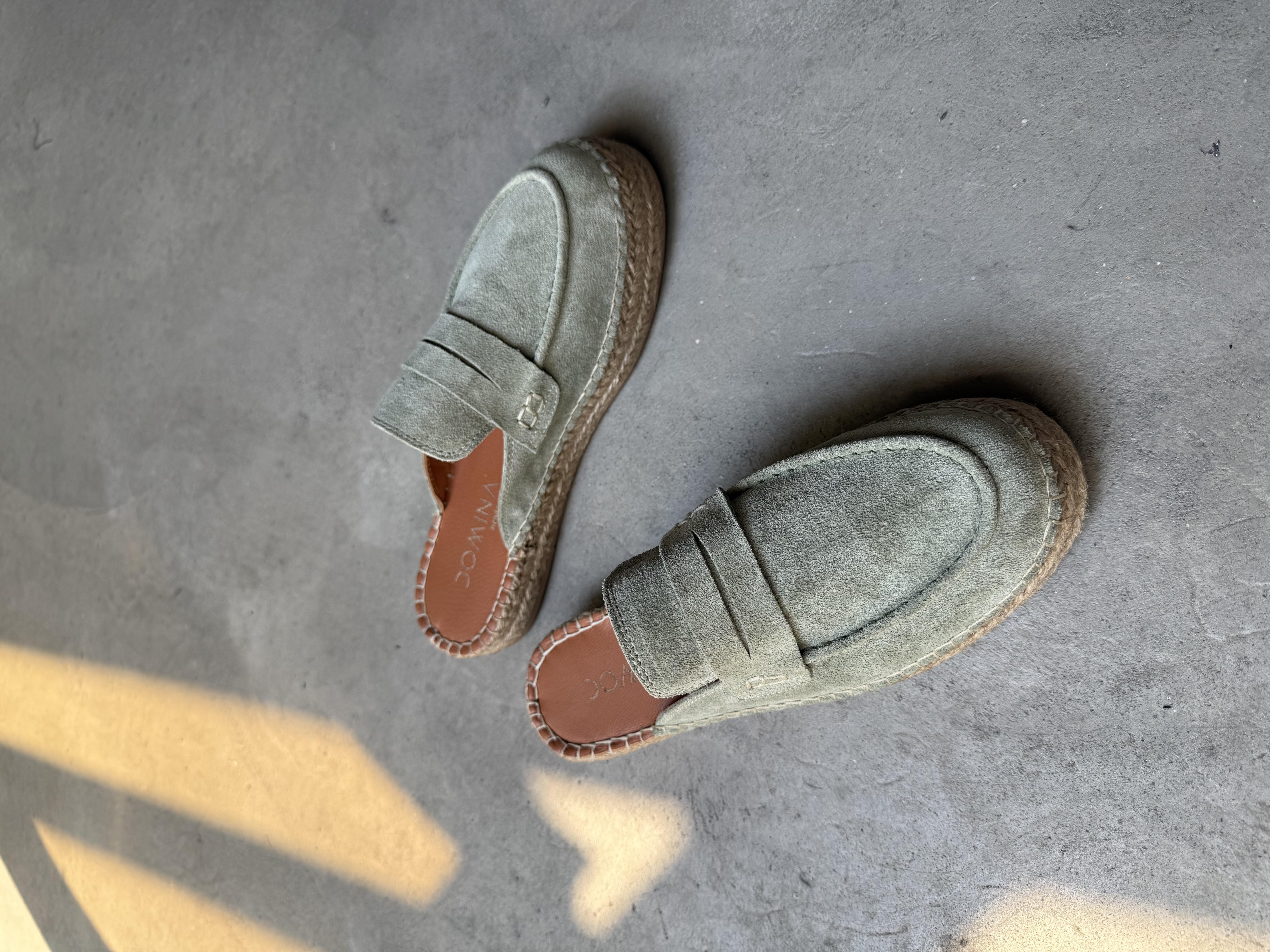 Yeşil Hakiki Deri Espadril Terlik