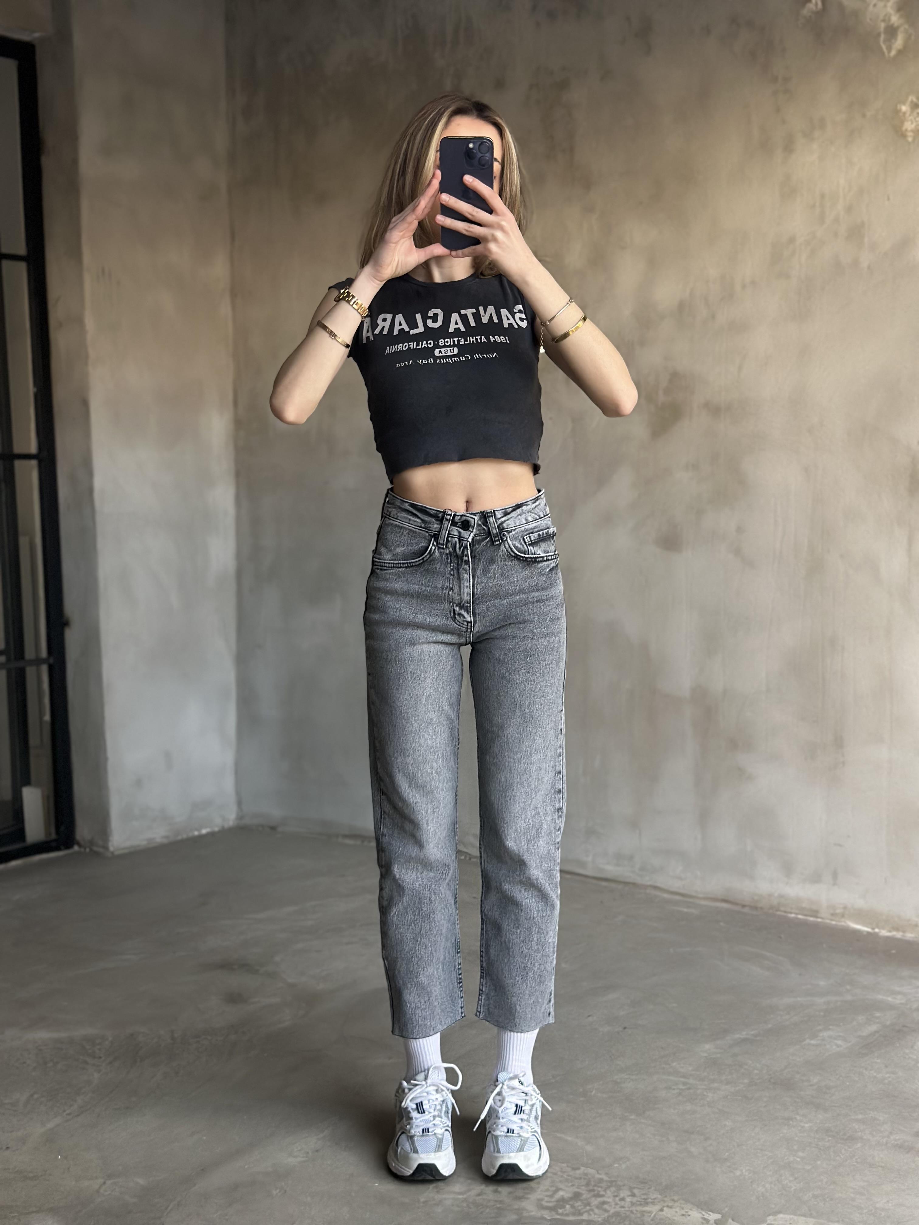 Yıkamalı Baskılı Crop Tshirt