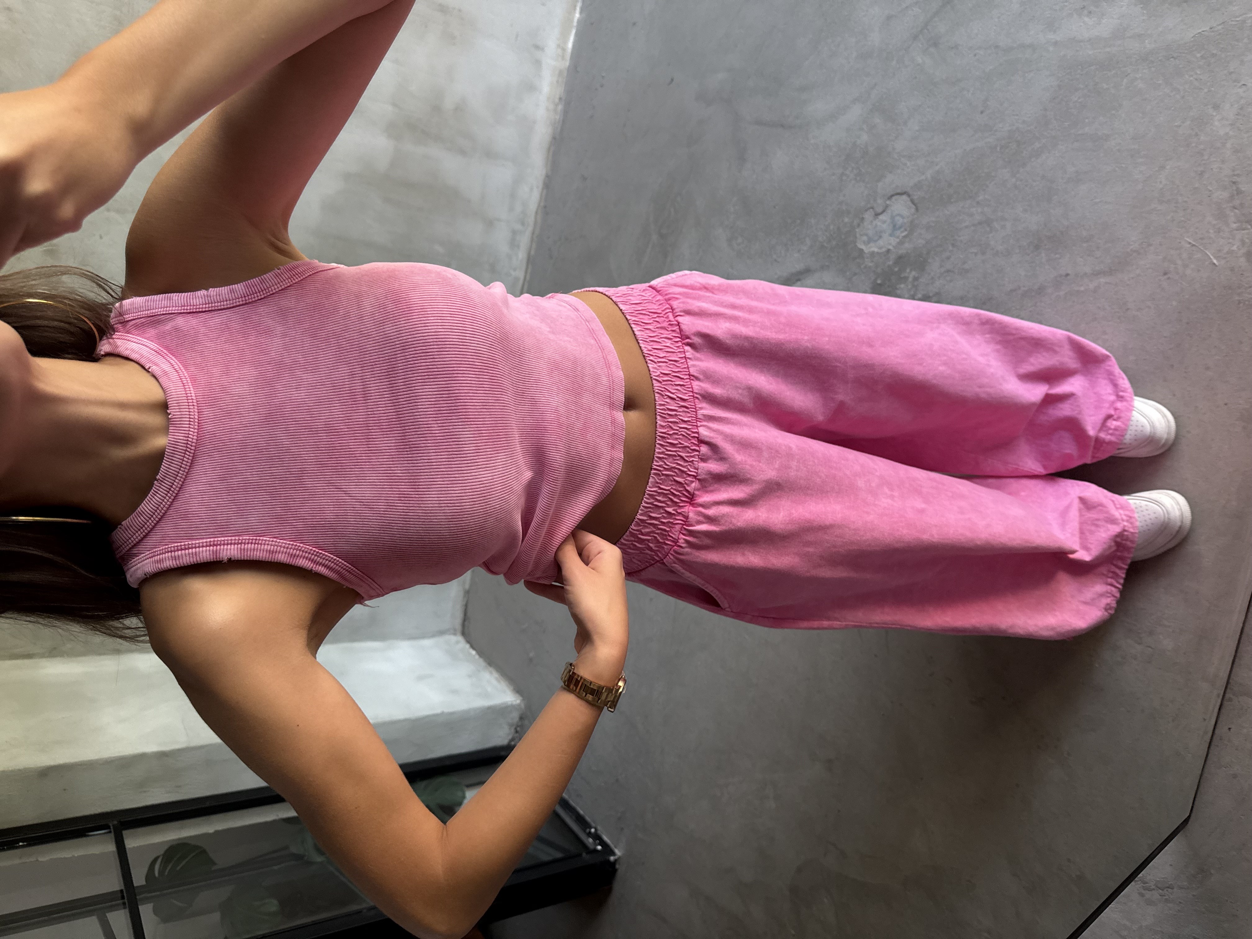 Yıkamalı Stoperli Takım - Pembe