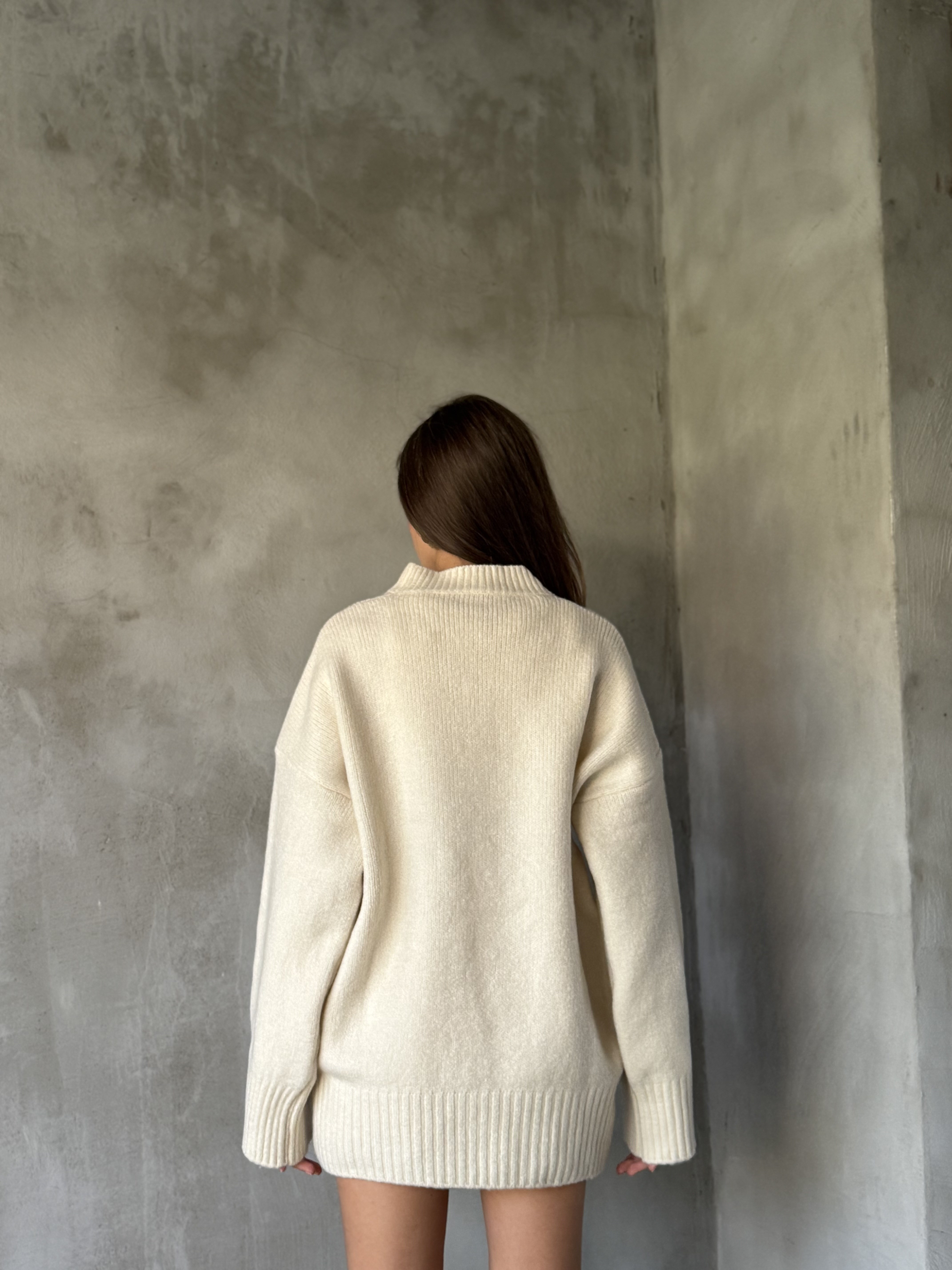 Yün Basic Oversize Bisiklet Yaka Kazak - Krem