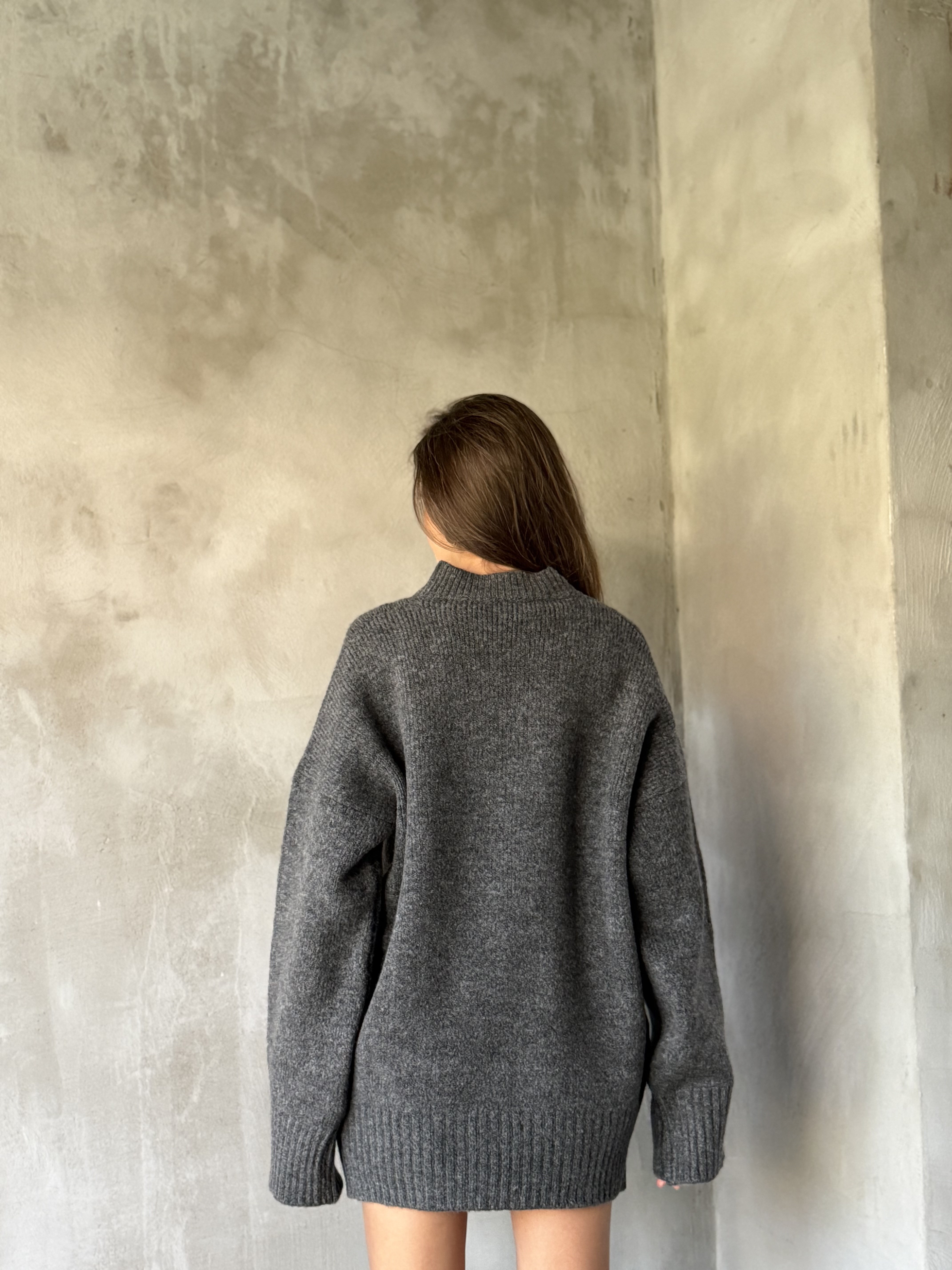 Yün Basic Oversize Bisiklet Yaka Kazak - Antrasit 